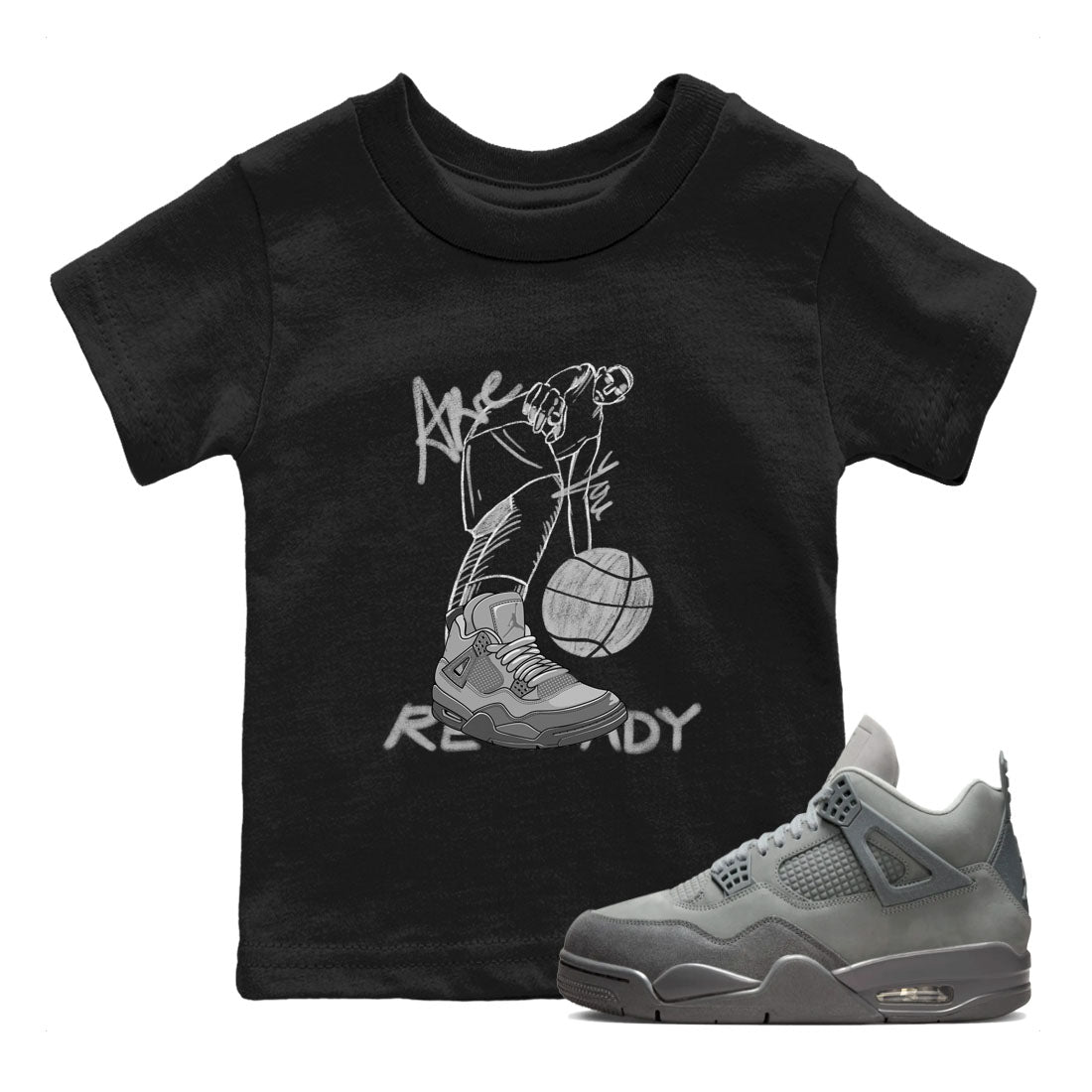4s Wet Cement shirts to match jordans Are You Ready sneaker match tees Air Jordan 4 SE Wet Cement Drip Gear Zone Youth Baby Black 1 crew neck shirts