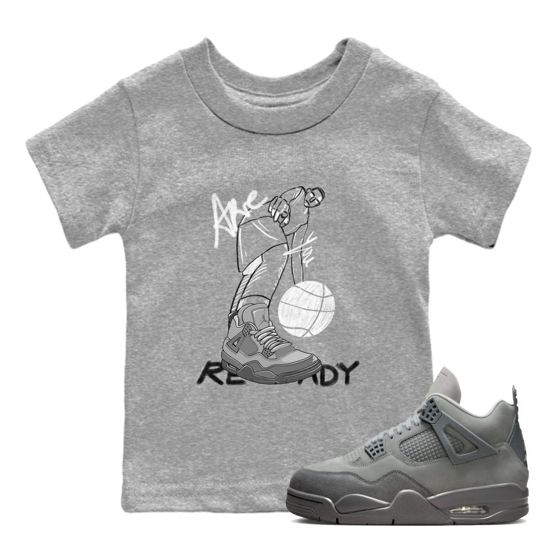 4s Wet Cement shirts to match jordans Are You Ready sneaker match tees Air Jordan 4 SE Wet Cement Drip Gear Zone Youth Baby Heather Grey 1 crew neck shirts