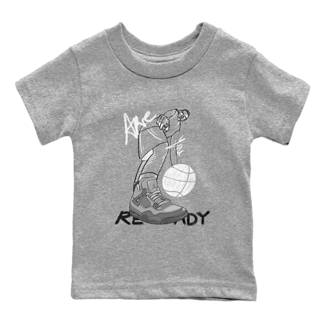 4s Wet Cement shirts to match jordans Are You Ready sneaker match tees Air Jordan 4 SE Wet Cement Drip Gear Zone Youth Baby Heather Grey 2 crew neck shirts
