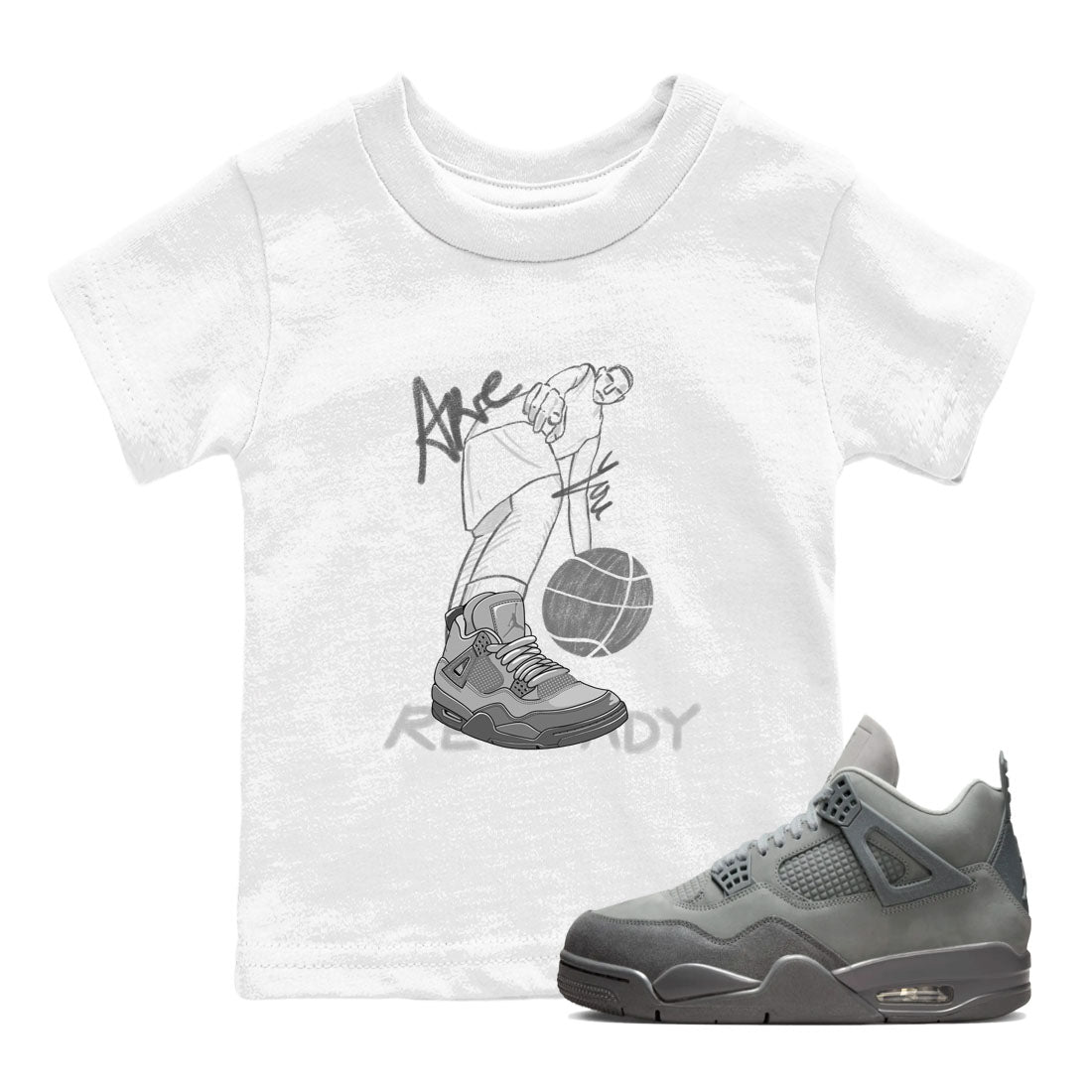 4s Wet Cement shirts to match jordans Are You Ready sneaker match tees Air Jordan 4 SE Wet Cement Drip Gear Zone Youth Baby White 1 crew neck shirts