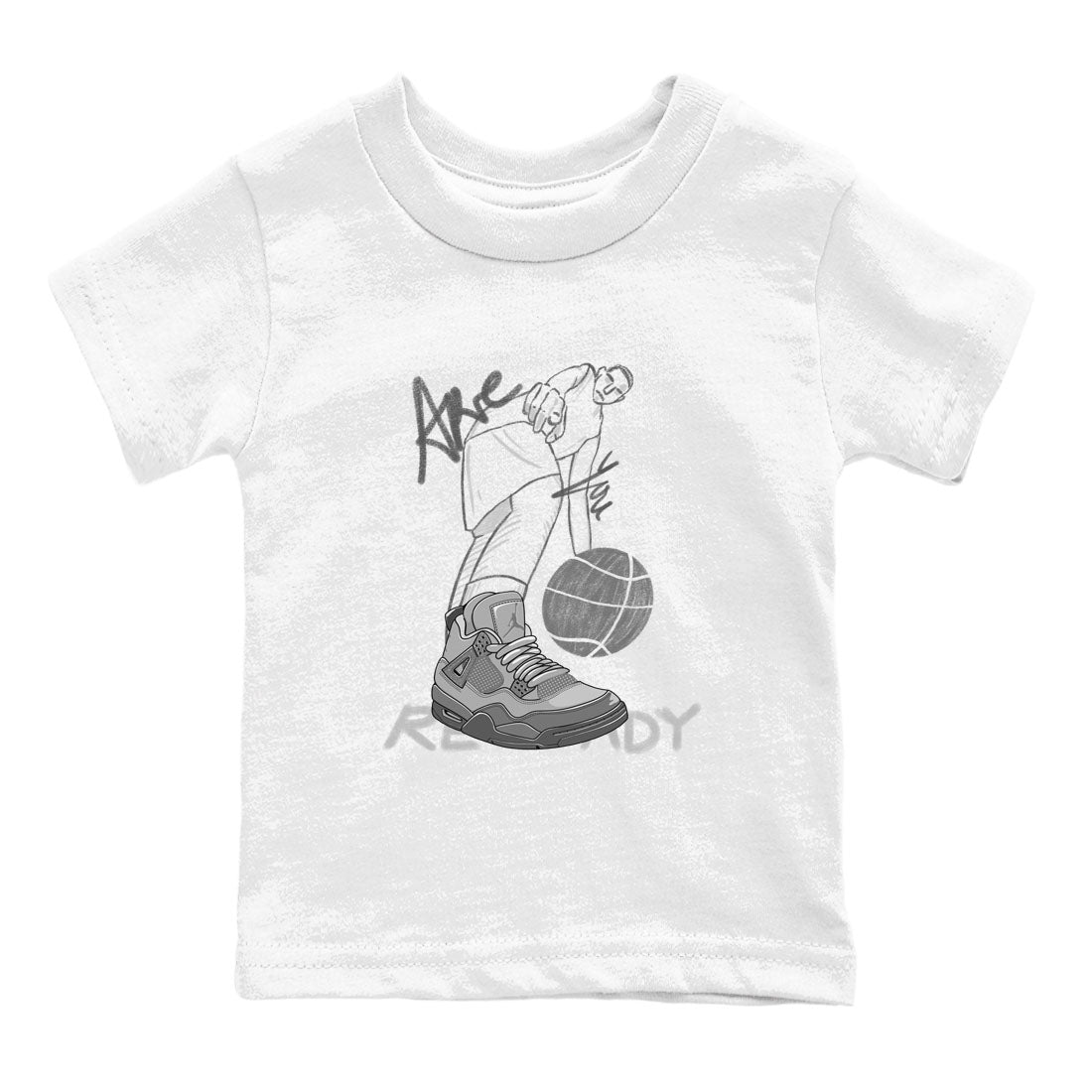 4s Wet Cement shirts to match jordans Are You Ready sneaker match tees Air Jordan 4 SE Wet Cement Drip Gear Zone Youth Baby White 2 crew neck shirts