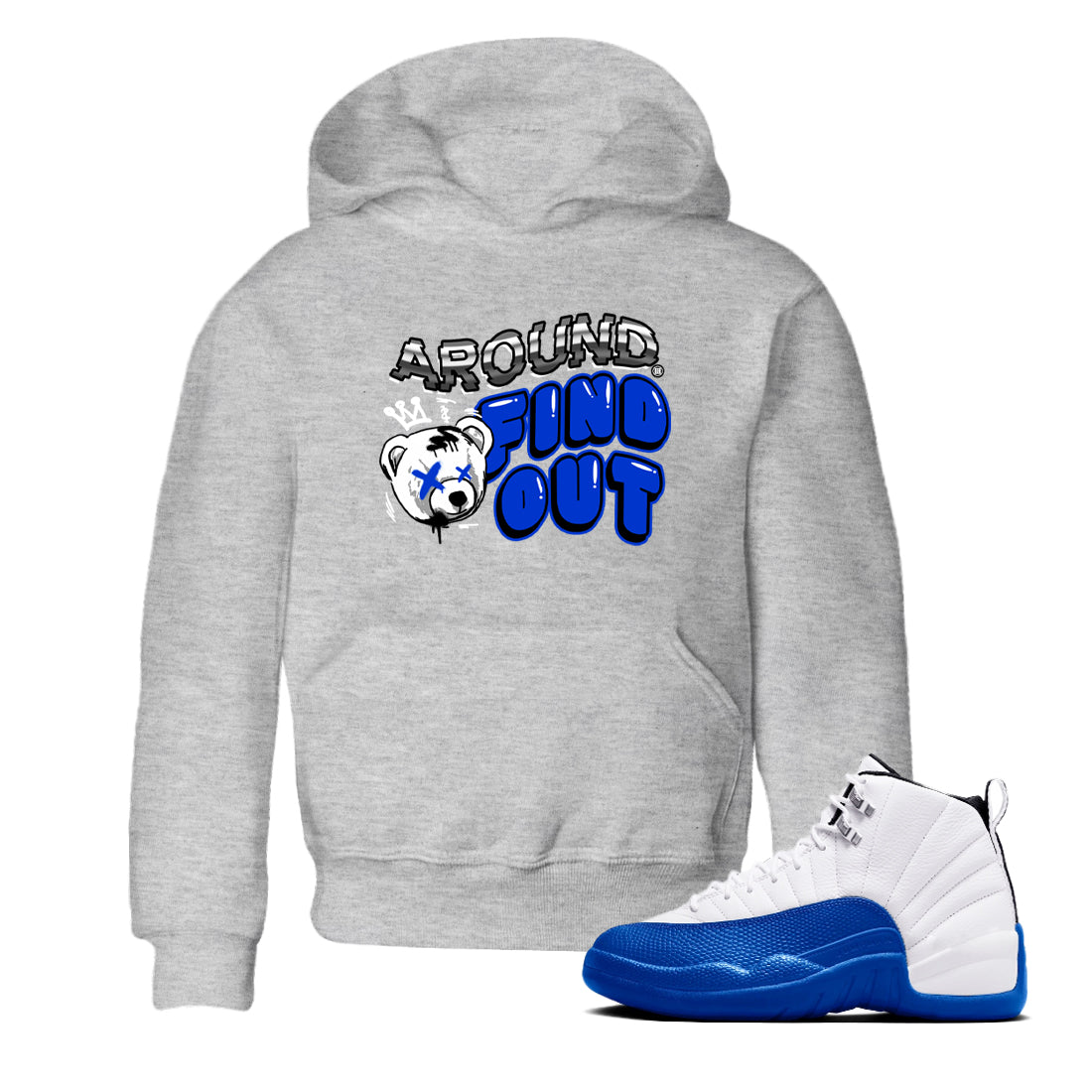 AJ12 Blueberry Blue shirts to match jordans Around And Find Out sneaker match tees Air Jordan 12 Blueberry Drip Gear Zone Youth Baby Heather Grey 1 crew neck shirts