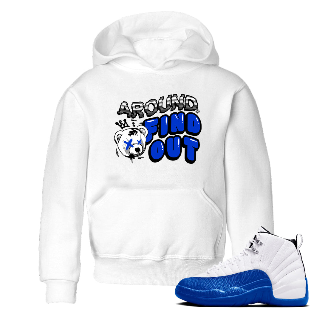 AJ12 Blueberry Blue shirts to match jordans Around And Find Out sneaker match tees Air Jordan 12 Blueberry Drip Gear Zone Youth Baby White 1 crew neck shirts