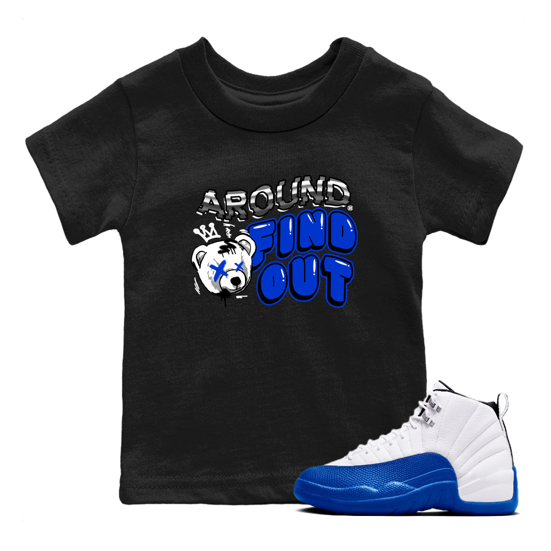 AJ12 Blueberry Blue shirts to match jordans Around And Find Out sneaker match tees Air Jordan 12 Blueberry Drip Gear Zone Youth Baby Black 1 crew neck shirts