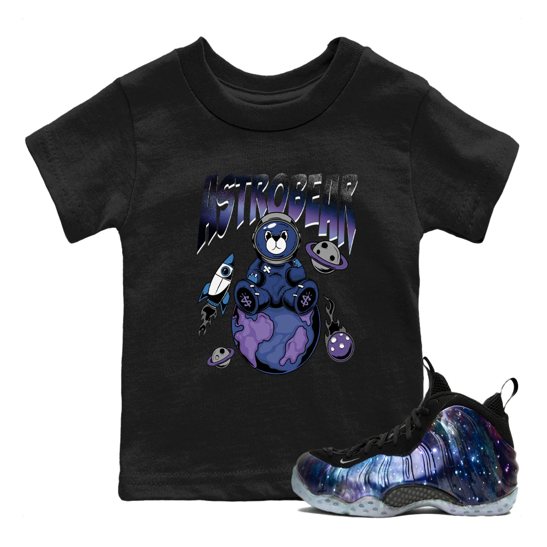 Air Foamposite One Galaxy Shirts To Match Jordans Astrobear Sneaker Shirts Air Foamposite 1 Galaxy Drip Gear Zone Baby Youth Toddler Black 1 crew neck shirts