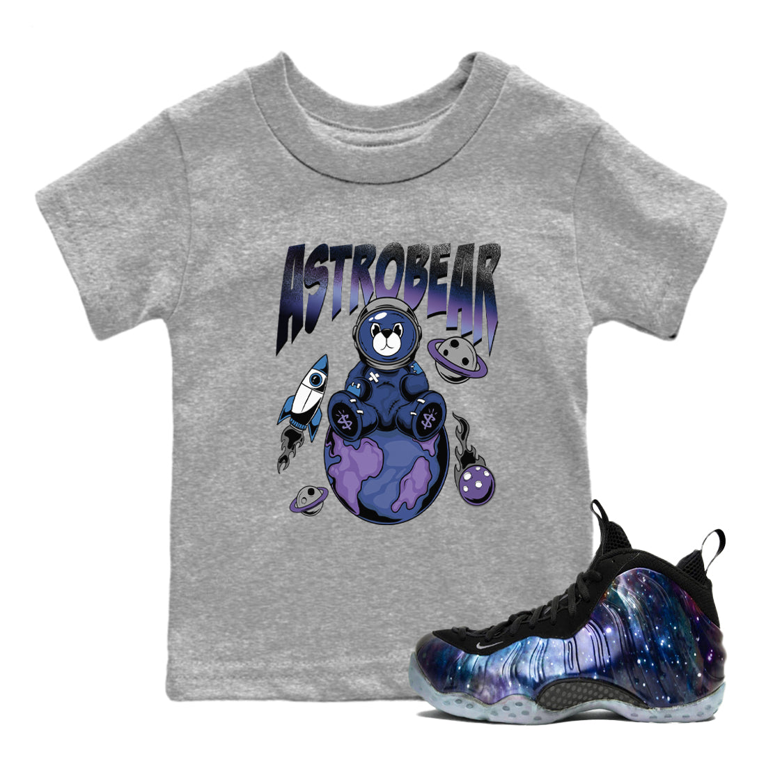 Air Foamposite One Galaxy Shirts To Match Jordans Astrobear Sneaker Shirts Air Foamposite 1 Galaxy Drip Gear Zone Baby Youth Toddler Heather Grey 1 crew neck shirts