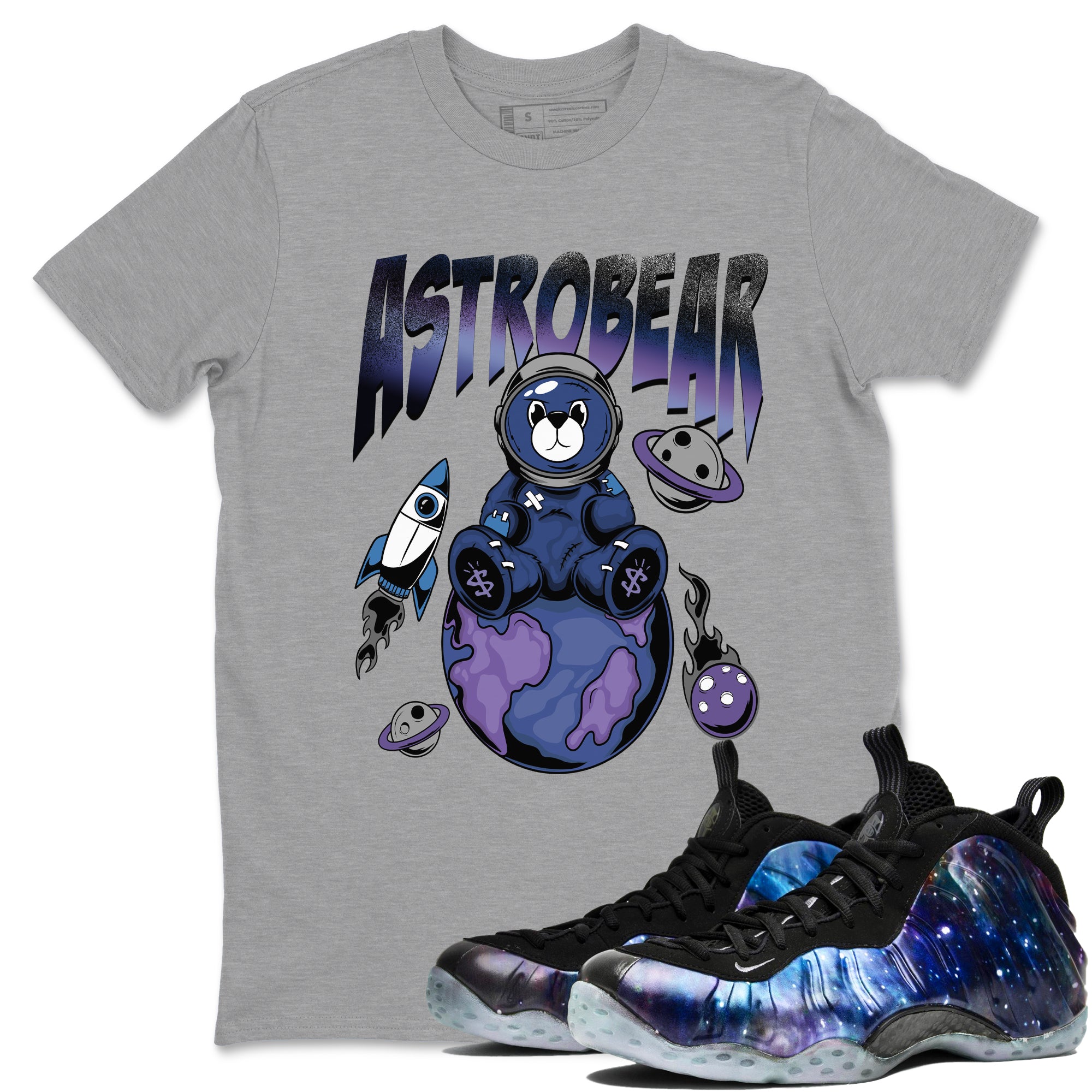 Air Foamposite One Galaxy Shirts To Match Jordans Astrobear Sneaker Shirts Air Foamposite 1 Galaxy Drip Gear Zone Unisex Cotton Crew Neck Heather Grey 1 crew neck shirts