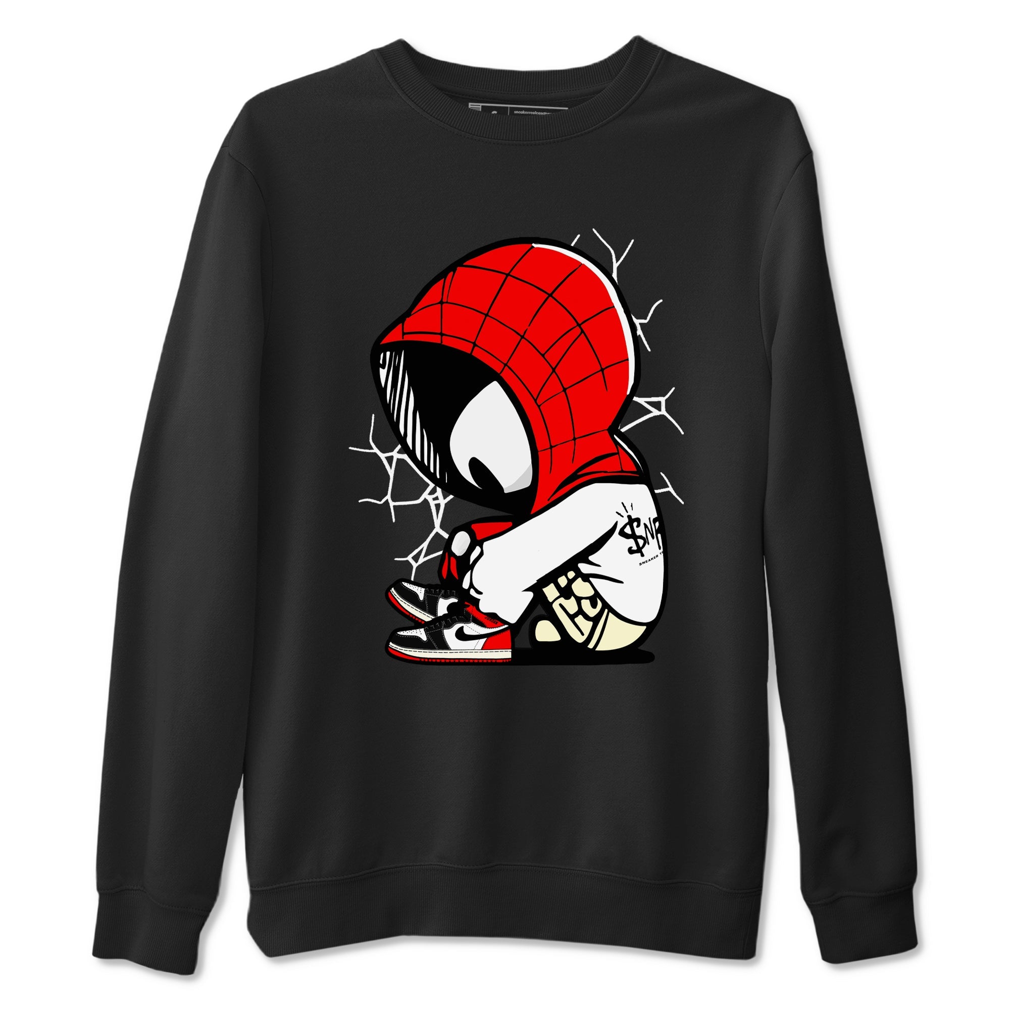 AJ 1 Black Toe Reimagined shirts to match jordans Baby Spider sneaker match tees AJ 1 Black Toe Reimagined Drip Gear Zone streetwear brand Black 2 unisex cotton tee