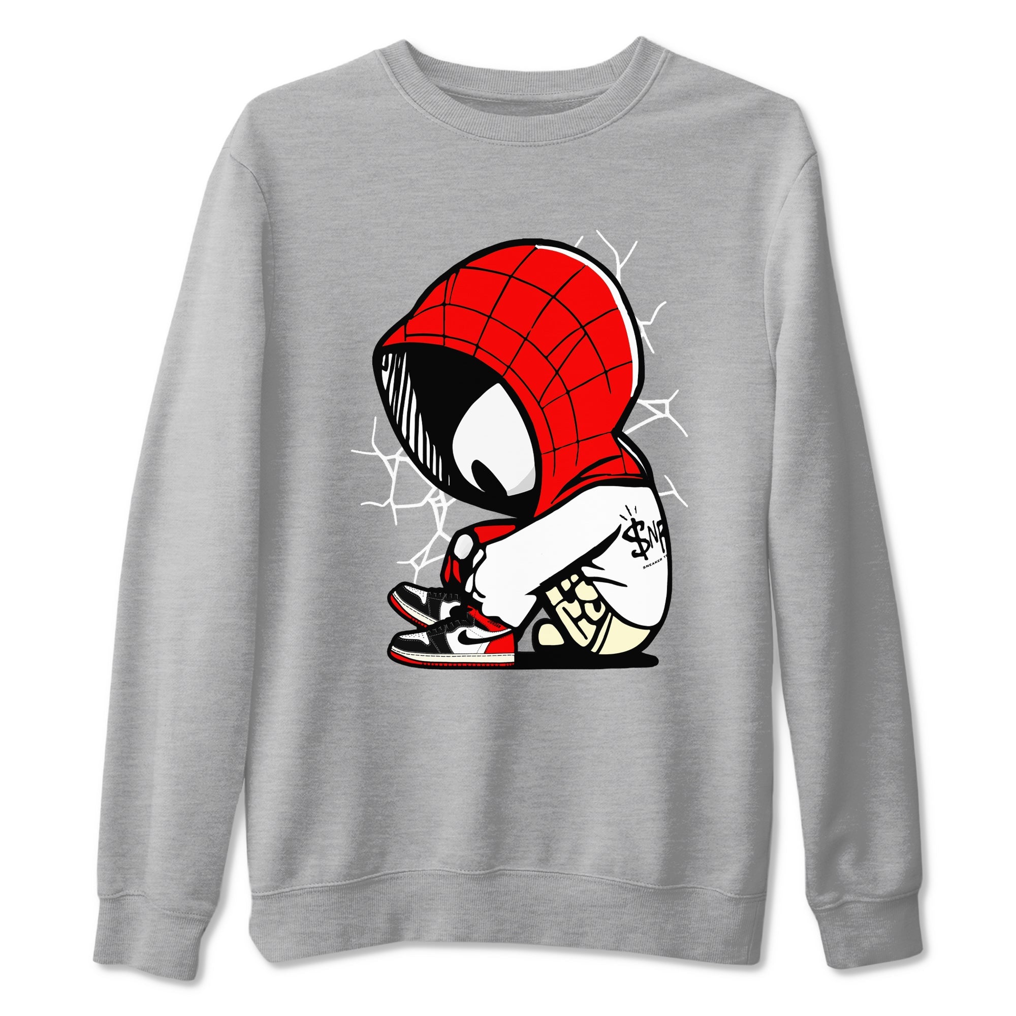 AJ 1 Black Toe Reimagined shirts to match jordans Baby Spider sneaker match tees AJ 1 Black Toe Reimagined Drip Gear Zone streetwear brand Heather Grey 2 unisex cotton tee