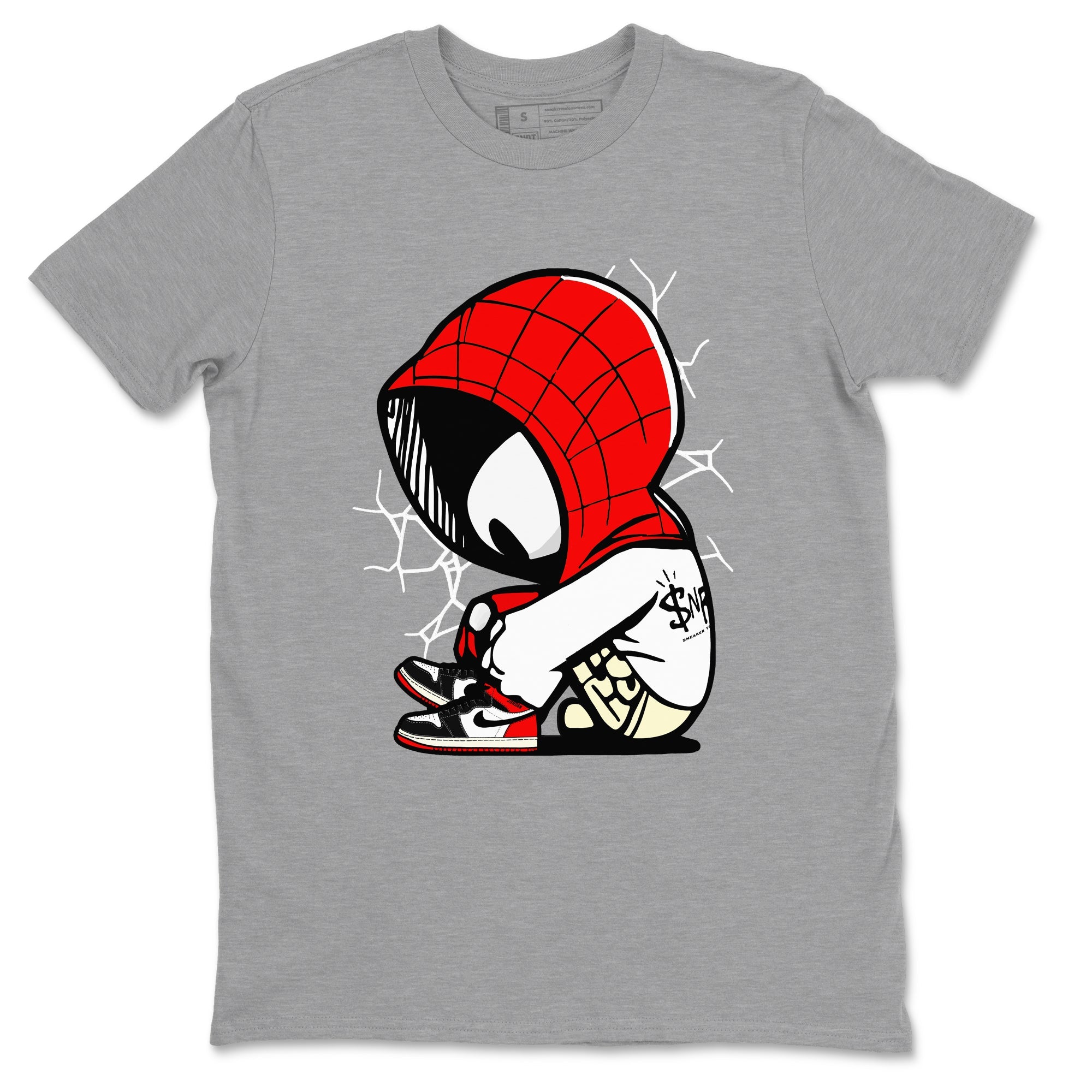 AJ 1 Black Toe Reimagined shirts to match jordans Baby Spider sneaker match tees AJ 1 Black Toe Reimagined Drip Gear Zone streetwear brand Heather Grey 2 unisex cotton tee