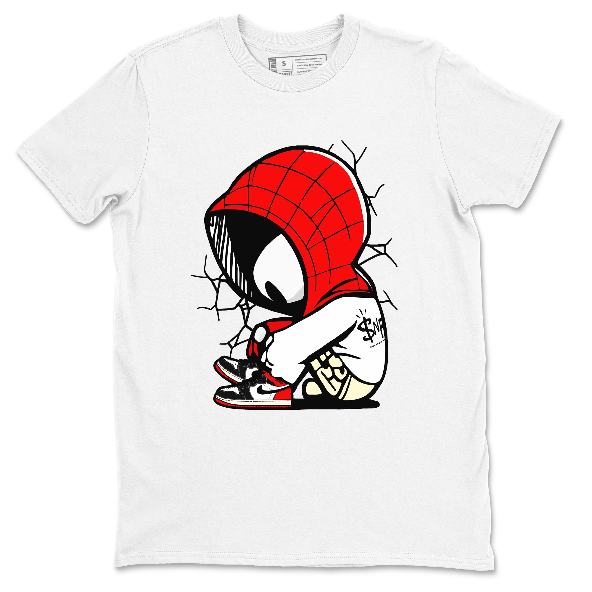 AJ 1 Black Toe Reimagined shirts to match jordans Baby Spider sneaker match tees AJ 1 Black Toe Reimagined Drip Gear Zone streetwear brand White 2 unisex cotton tee
