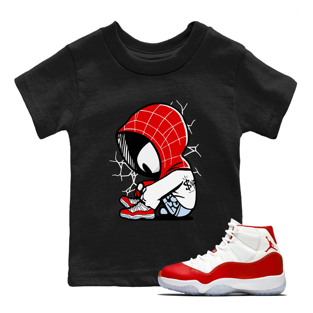 11s Cherry shirts to match jordans Baby Spider sneaker match tees Air Jordan 11 Retro Cherry match shoes to clothes Drip Gear Zone Youth Baby Black 1 tee
