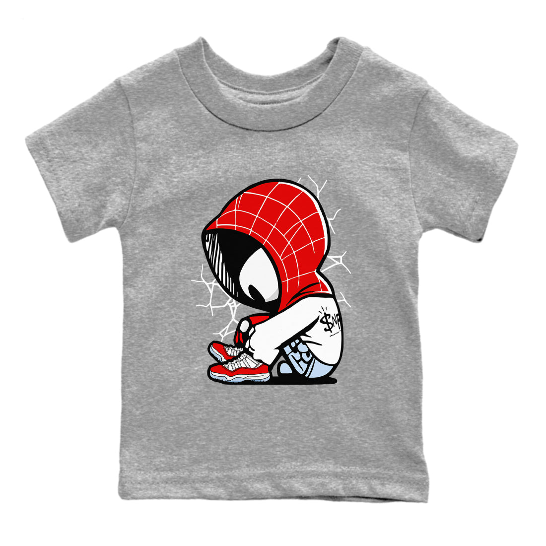 11s Cherry shirts to match jordans Baby Spider sneaker match tees Air Jordan 11 Retro Cherry match shoes to clothes Drip Gear Zone Youth Baby Heather Grey 2 tee