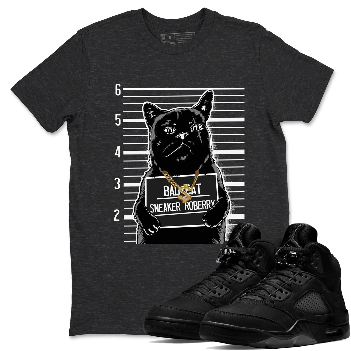 5s Black Cat shirts to match jordans Bad Cat sneaker match tees Air Jordan 5 Black Cat match shoes to clothes Drip Gear Zone unisex cotton Charcoal Heather 1 shirts