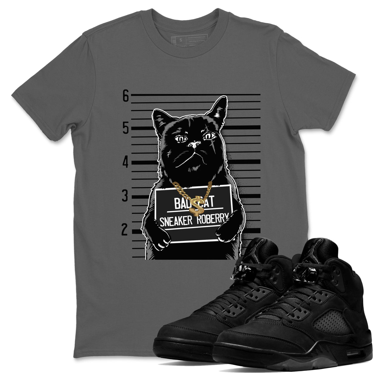 5s Black Cat shirts to match jordans Bad Cat sneaker match tees Air Jordan 5 Black Cat match shoes to clothes Drip Gear Zone unisex cotton Cool Grey 1 shirts