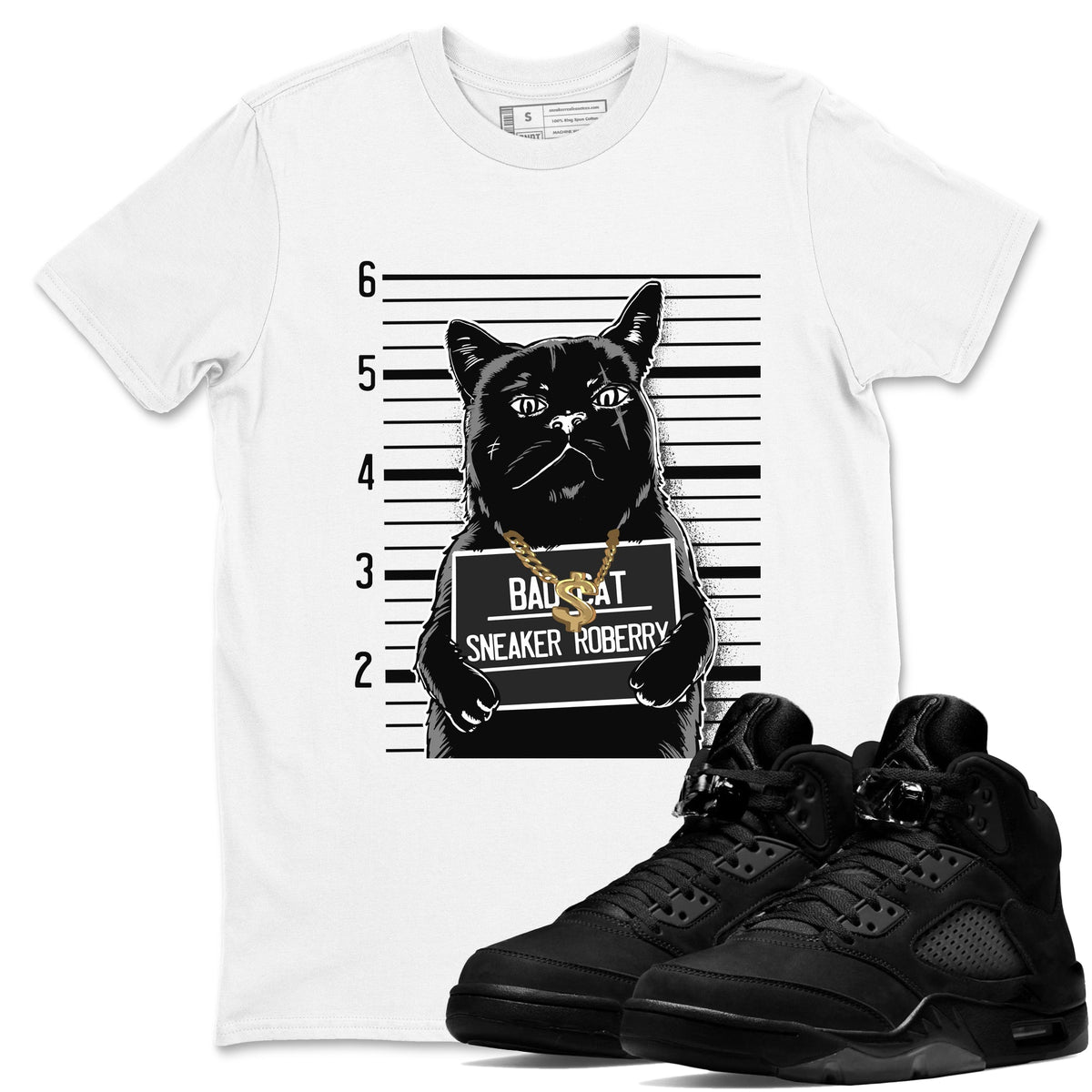 5s Black Cat shirts to match jordans Bad Cat sneaker match tees Air Jordan 5 Black Cat match shoes to clothes Drip Gear Zone unisex cotton White 1 shirts