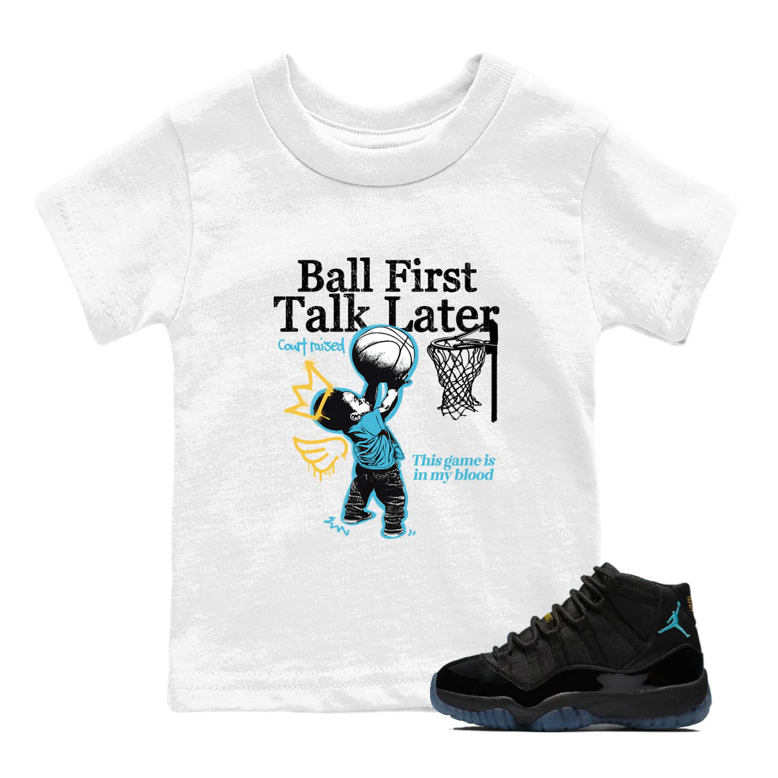 Sneaker Threads  Sneaker Tees To Match Air Jordan 11 Retro Gamma  Ball First Talk Later Youth Graphic Tee White 1. Perfect for Jordan releases 2025 colorways.