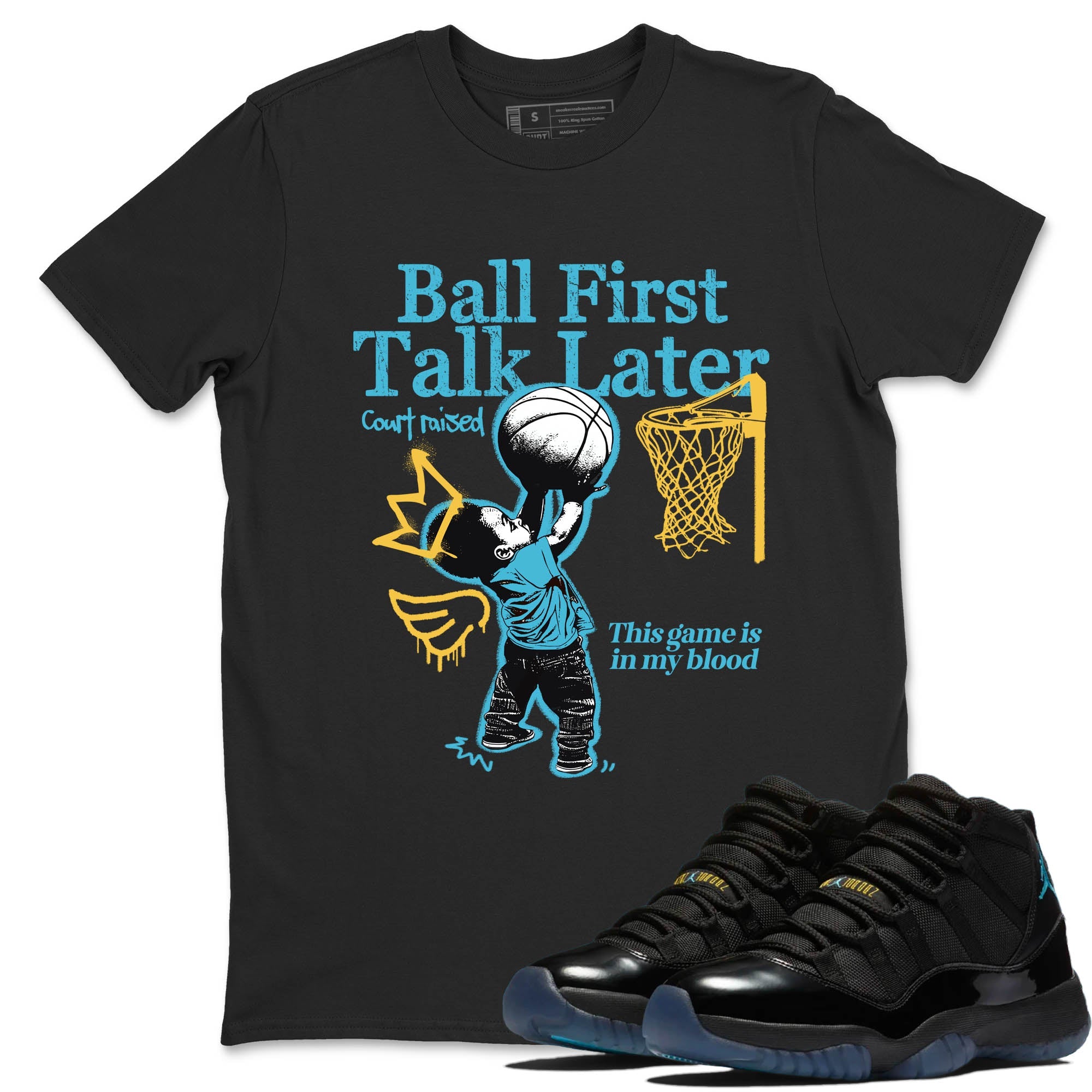 Sneaker Threads  Sneaker Tees To Match Air Jordan 11 Retro Gamma  Ball First Talk Later Graphic Tee Black 1. Perfect for Jordan releases 2025 colorways.