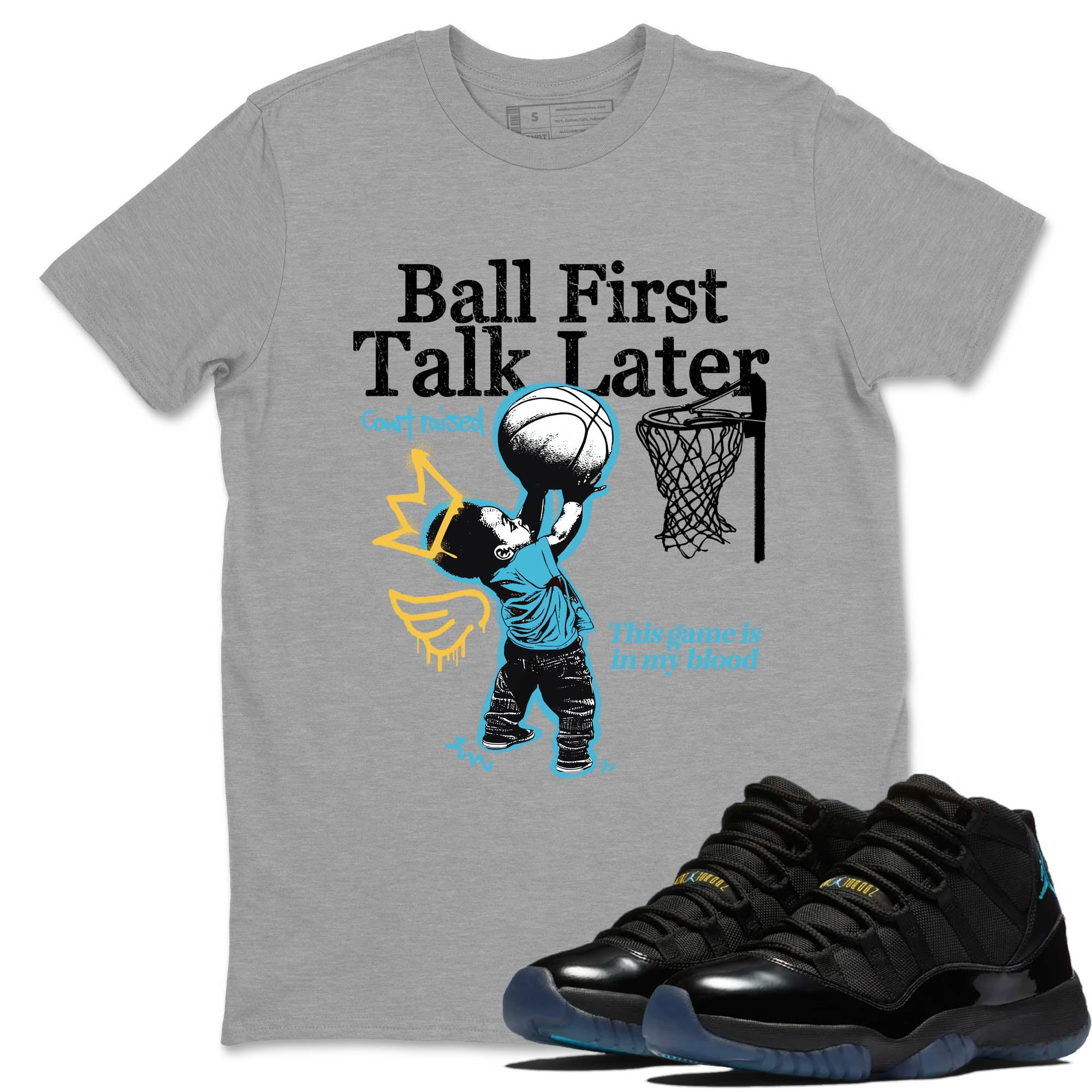 Sneaker Threads  Sneaker Tees To Match Air Jordan 11 Retro Gamma  Ball First Talk Later Graphic Tee Heather Grey 1. Perfect for Jordan releases 2025 colorways.