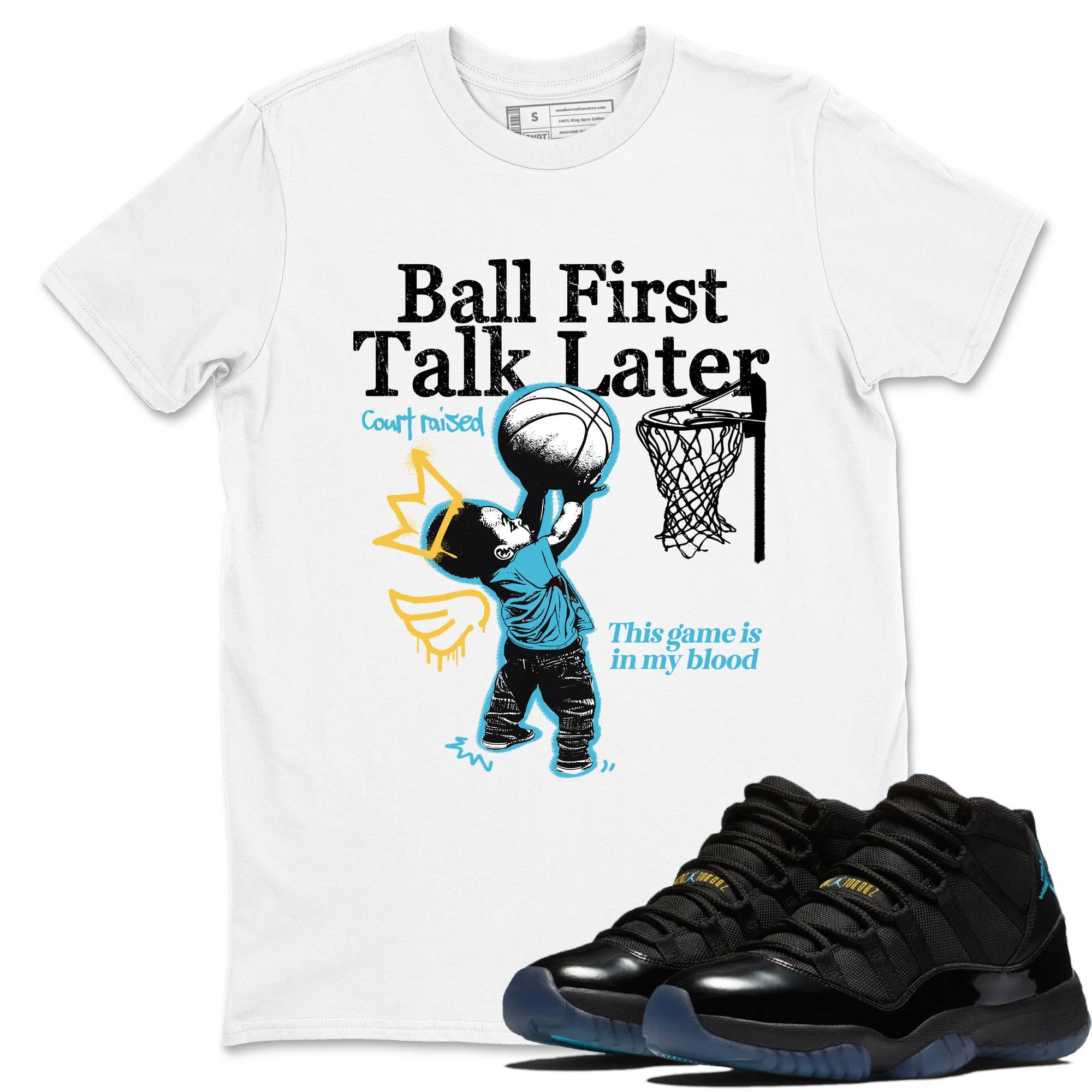 Sneaker Threads  Sneaker Tees To Match Air Jordan 11 Retro Gamma  Ball First Talk Later Graphic Tee White 1. Perfect for Jordan releases 2025 colorways.