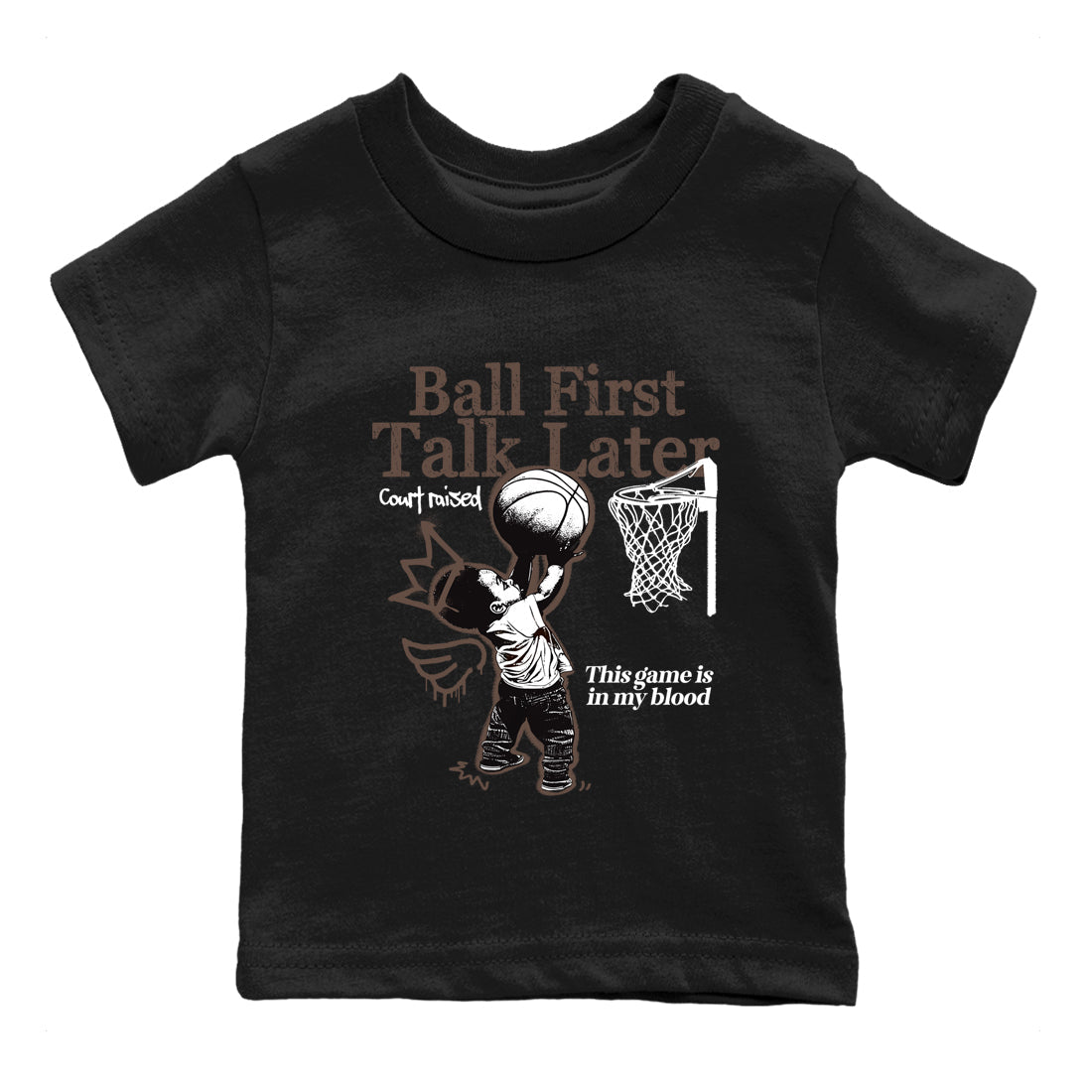 Sneaker match tees  Sneaker Tees To Match Air Jordan 4 Cave Stone Shoes  Ball First Talk Later Kids T-Shirt Black 2