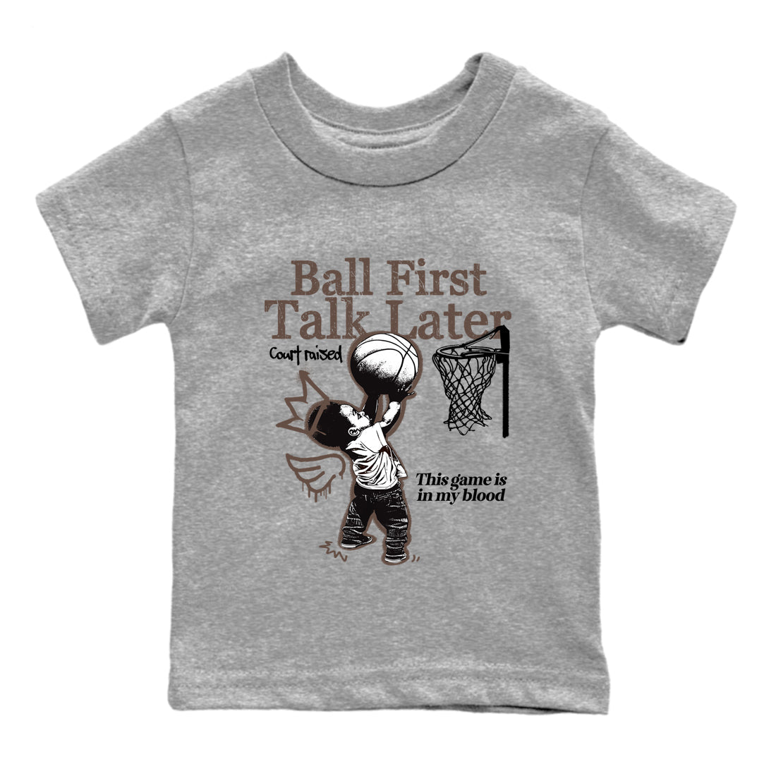 Sneaker match tees  Sneaker Tees To Match Air Jordan 4 Cave Stone Shoes  Ball First Talk Later Kids T-Shirt Heather Grey 2
