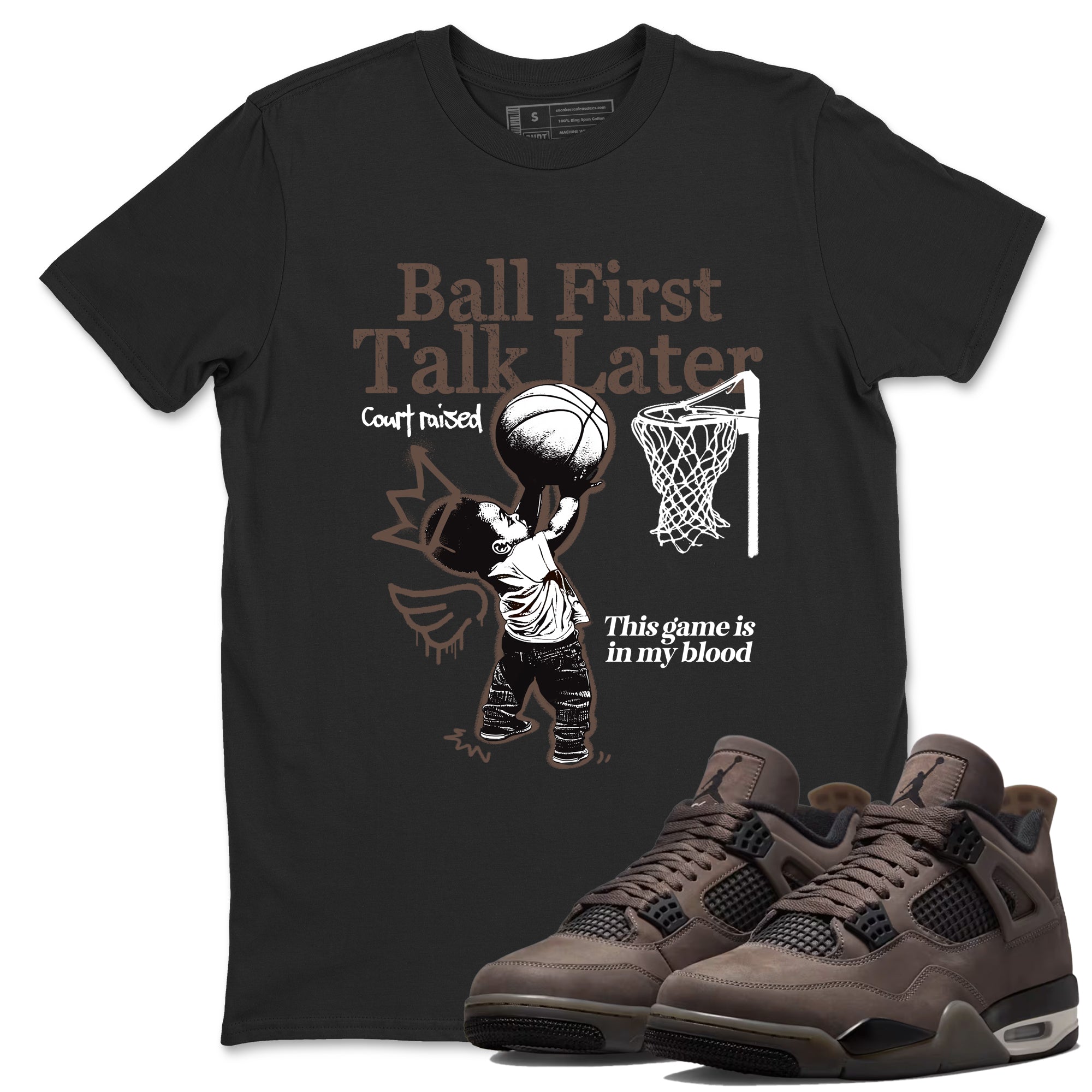 Sneaker match tees  Sneaker Tees To Match Air Jordan 4 Cave Stone Shoes  Ball First Talk Later Tee Black 1