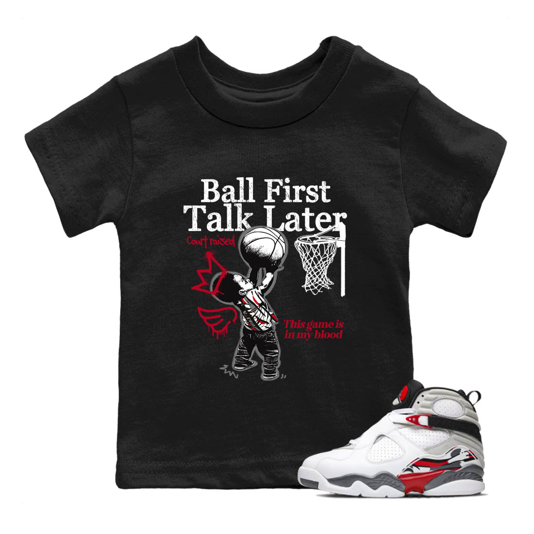 Sneaker Threads  Sneaker Tees To Match Air Jordan 8 Bunny  Ball First Talk Later Youth Graphic Tee Black 1. Perfect for Jordan releases 2025 colorways.