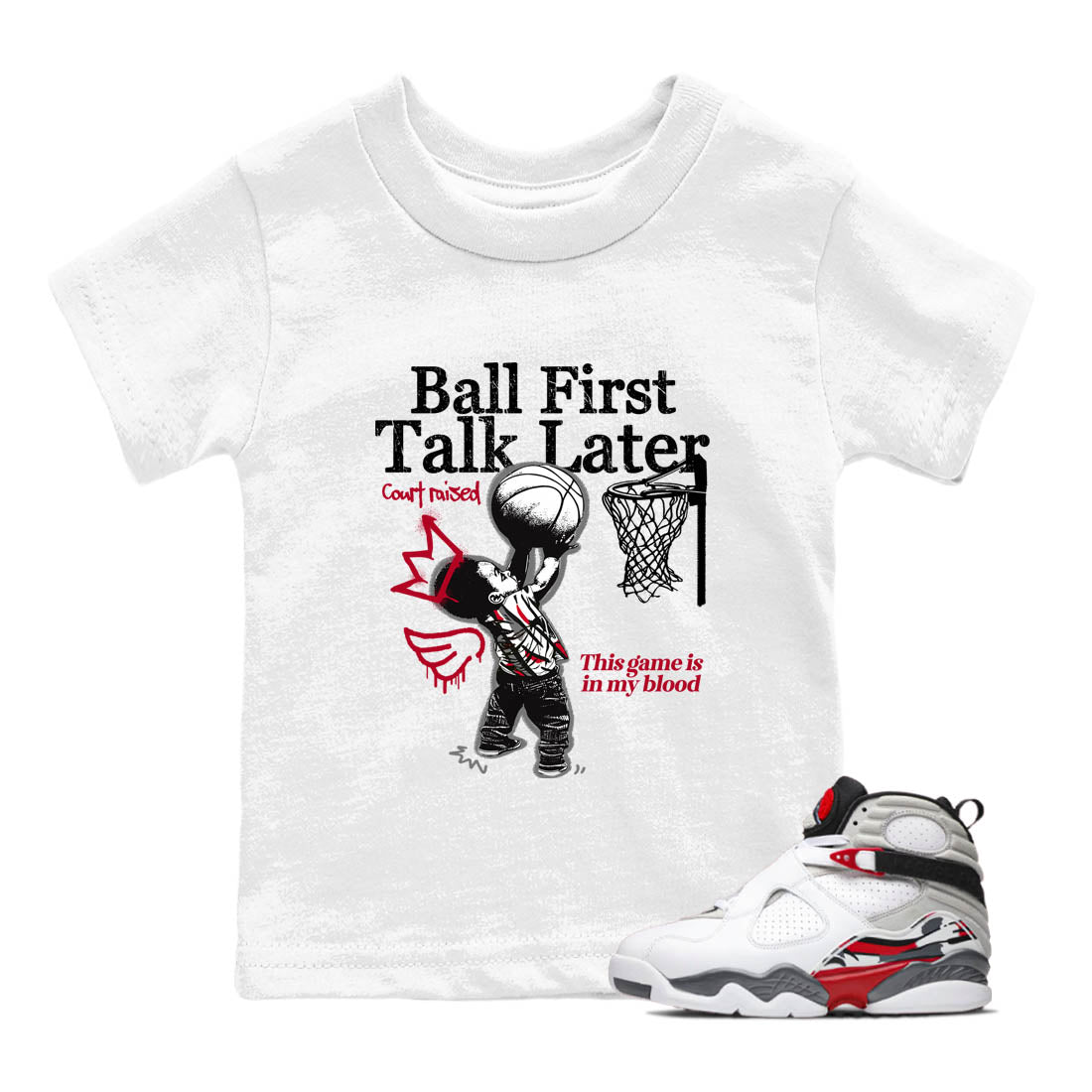 Sneaker Threads  Sneaker Tees To Match Air Jordan 8 Bunny  Ball First Talk Later Youth Graphic Tee White 1. Perfect for Jordan releases 2025 colorways.