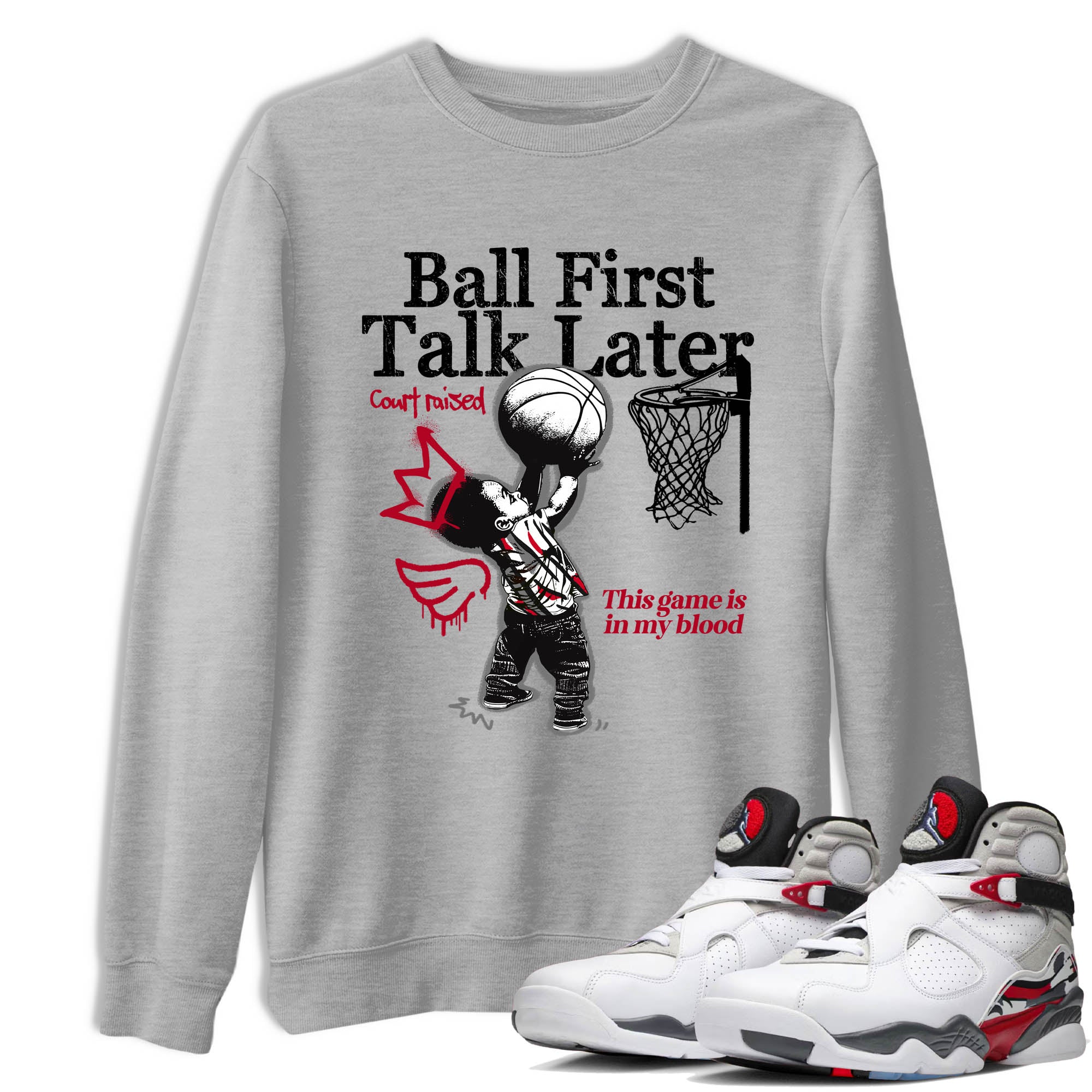 Sneaker Threads  Sneaker Tees To Match Air Jordan 8 Bunny  Ball First Talk Later Graphic Tee Heather Grey 1. Perfect for Jordan releases 2025 colorways.