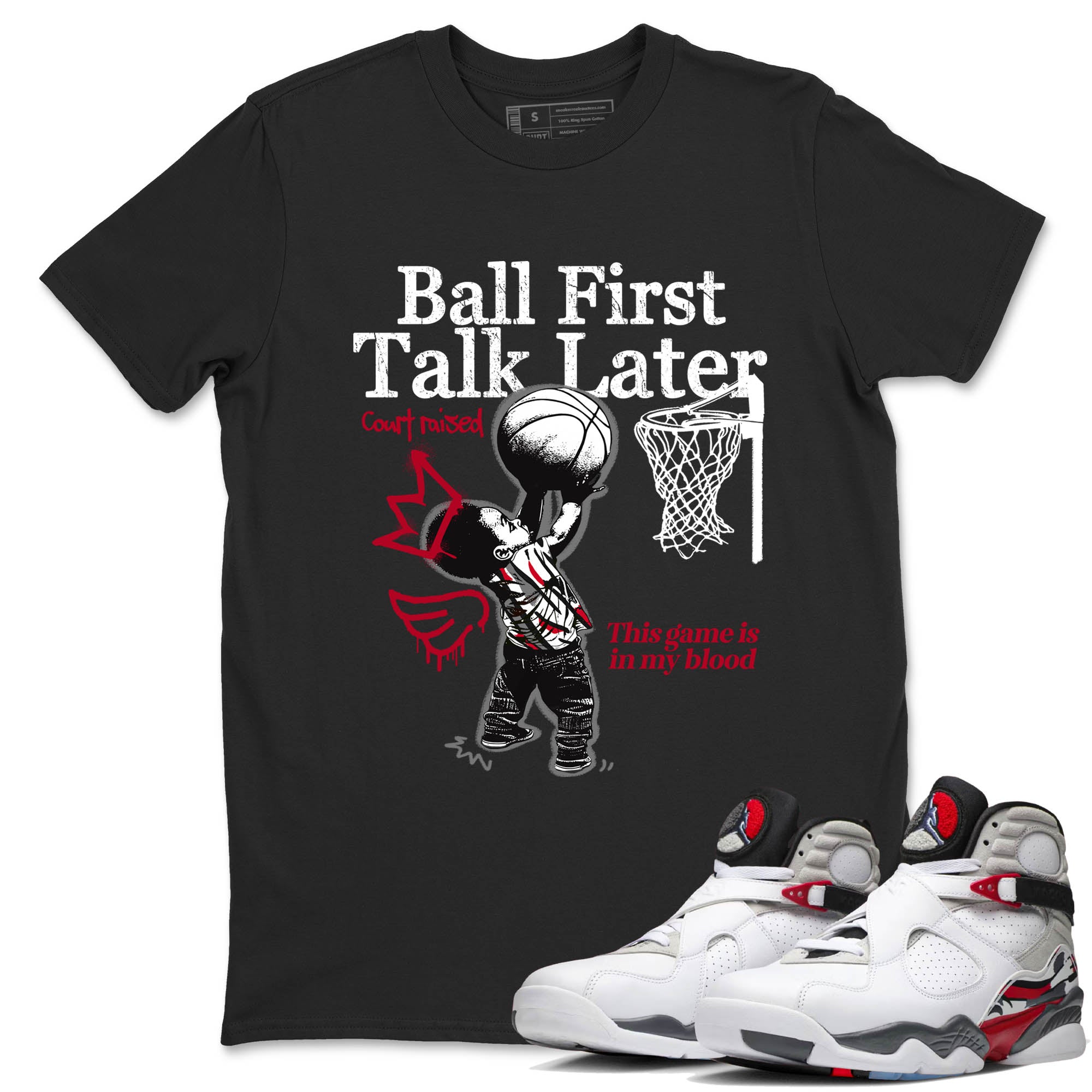 Sneaker Threads  Sneaker Tees To Match Air Jordan 8 Bunny  Ball First Talk Later Graphic Tee Black 1. Perfect for Jordan releases 2025 colorways.
