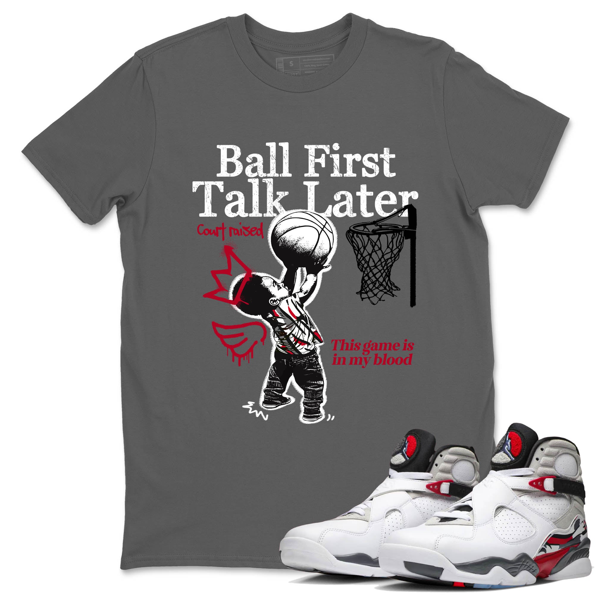 Sneaker Threads  Sneaker Tees To Match Air Jordan 8 Bunny  Ball First Talk Later Graphic Tee Cool Grey 1. Perfect for Jordan releases 2025 colorways.