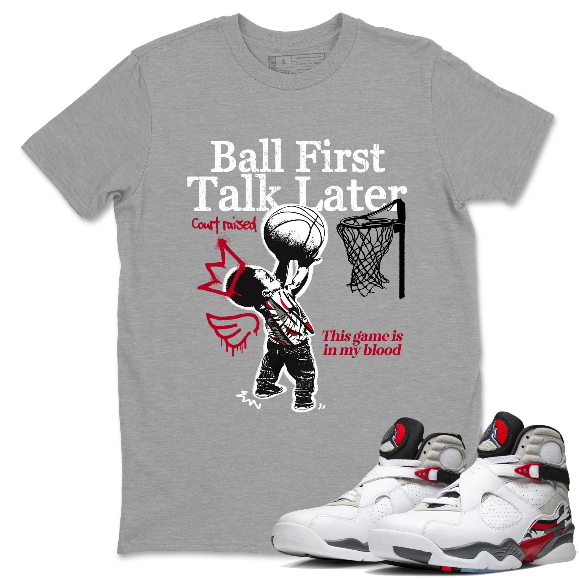 Sneaker Threads  Sneaker Tees To Match Air Jordan 8 Bunny  Ball First Talk Later Graphic Tee Heather Grey 1. Perfect for Jordan releases 2025 colorways.