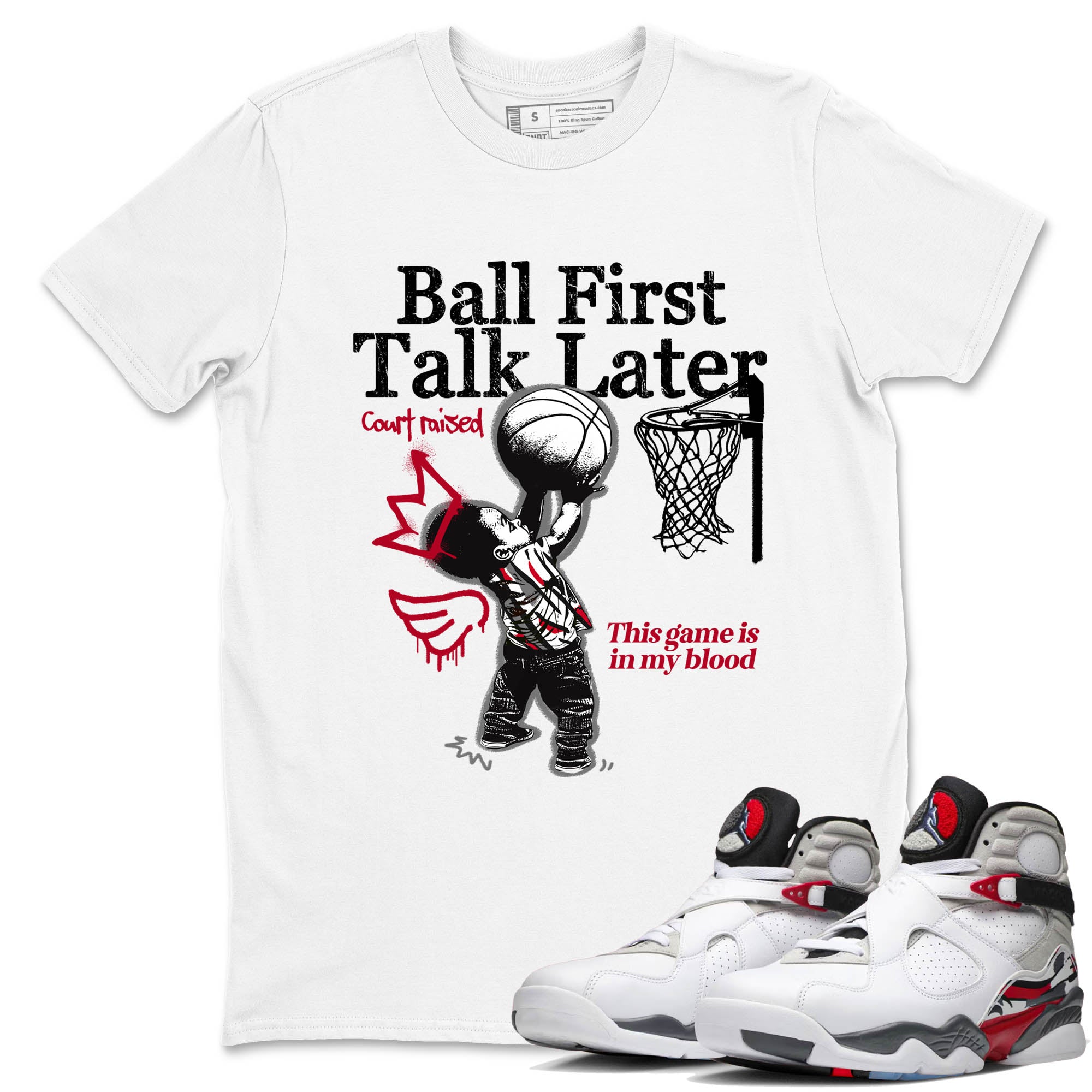 Sneaker Threads  Sneaker Tees To Match Air Jordan 8 Bunny  Ball First Talk Later Graphic Tee White 1. Perfect for Jordan releases 2025 colorways.