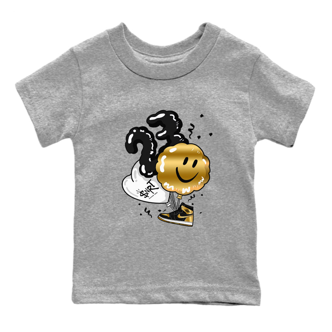 Air Jordan 1 High OG Black Metallic Gold shirts to match jordans Balloon sneaker match tees Air Jordan 1 Retrp Black Metallic Gold Sneaker Shirts Drip Gear Zone streetwear brand Baby and Youth Heather Grey 2 cotton tee