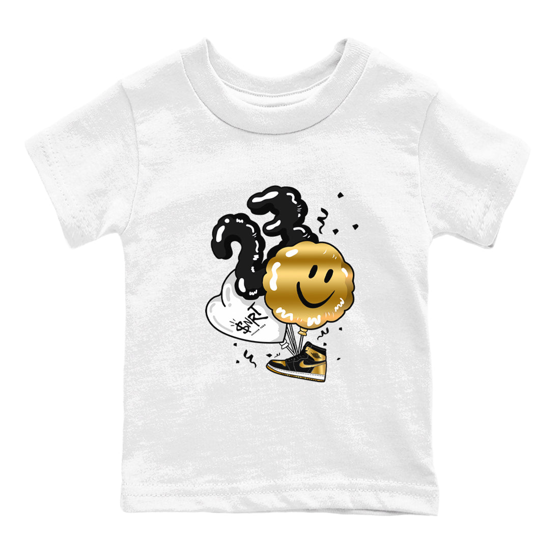Air Jordan 1 High OG Black Metallic Gold shirts to match jordans Balloon sneaker match tees Air Jordan 1 Retrp Black Metallic Gold Sneaker Shirts Drip Gear Zone streetwear brand Baby and Youth White 2 cotton tee