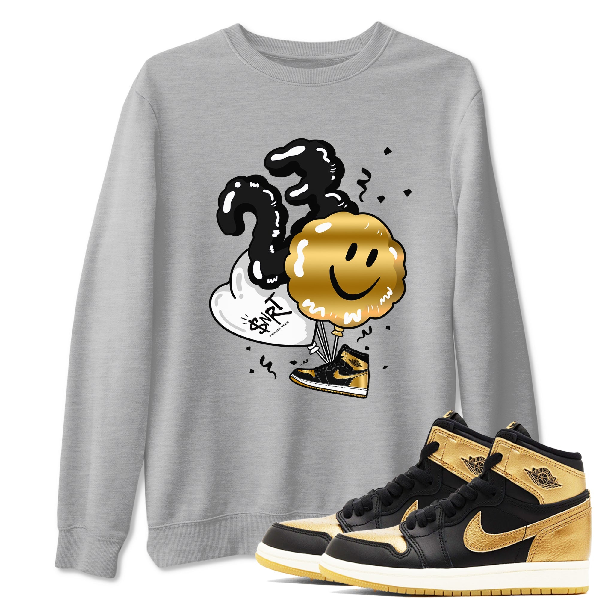 Air Jordan 1 High OG Black Metallic Gold shirts to match jordans Balloon sneaker match tees Air Jordan 1 Retrp Black Metallic Gold Sneaker Shirts Drip Gear Zone streetwear brand Heather Grey 1 unisex cotton tee