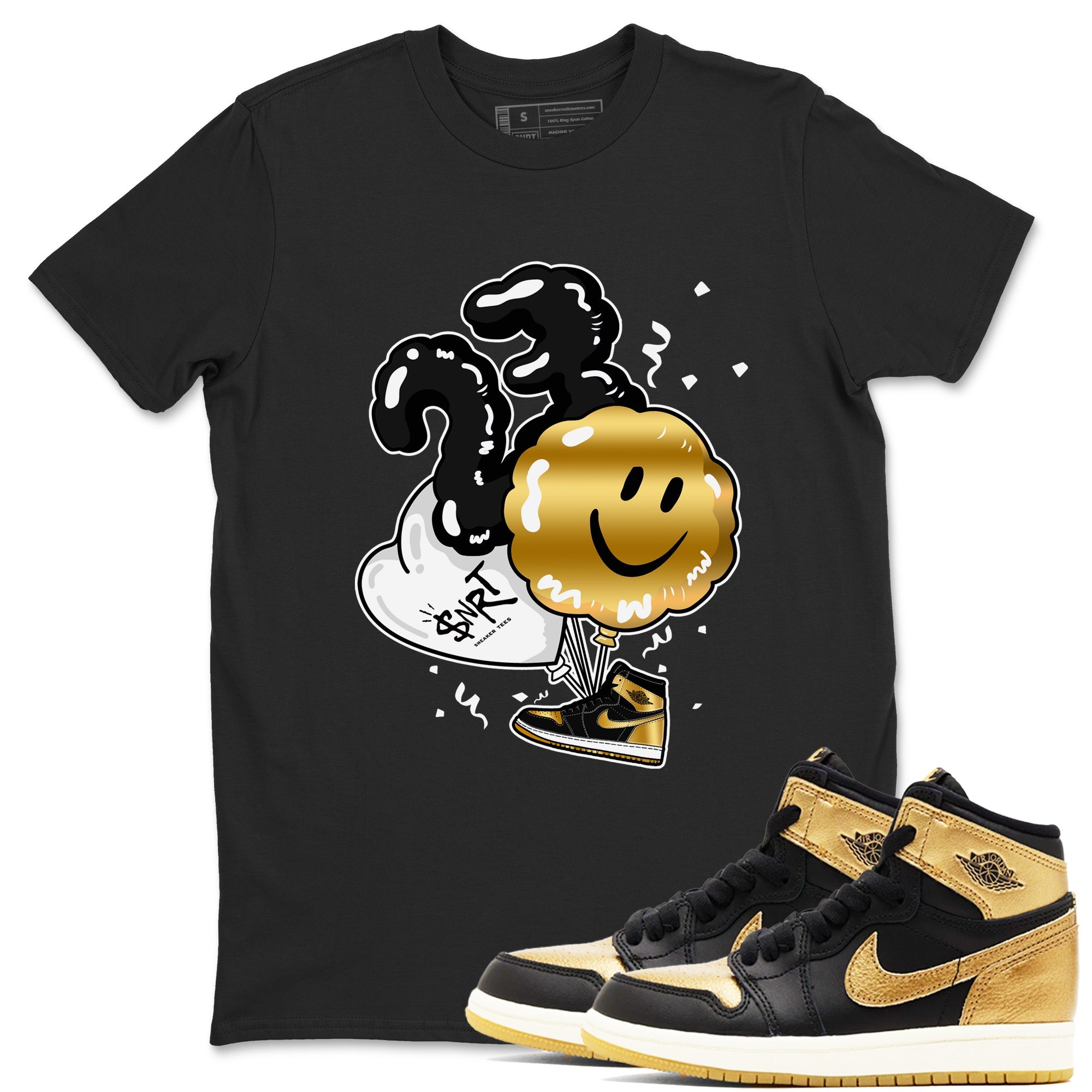 Air Jordan 1 High OG Black Metallic Gold shirts to match jordans Balloon sneaker match tees Air Jordan 1 Retrp Black Metallic Gold Sneaker Shirts Drip Gear Zone streetwear brand Black 1 unisex cotton tee