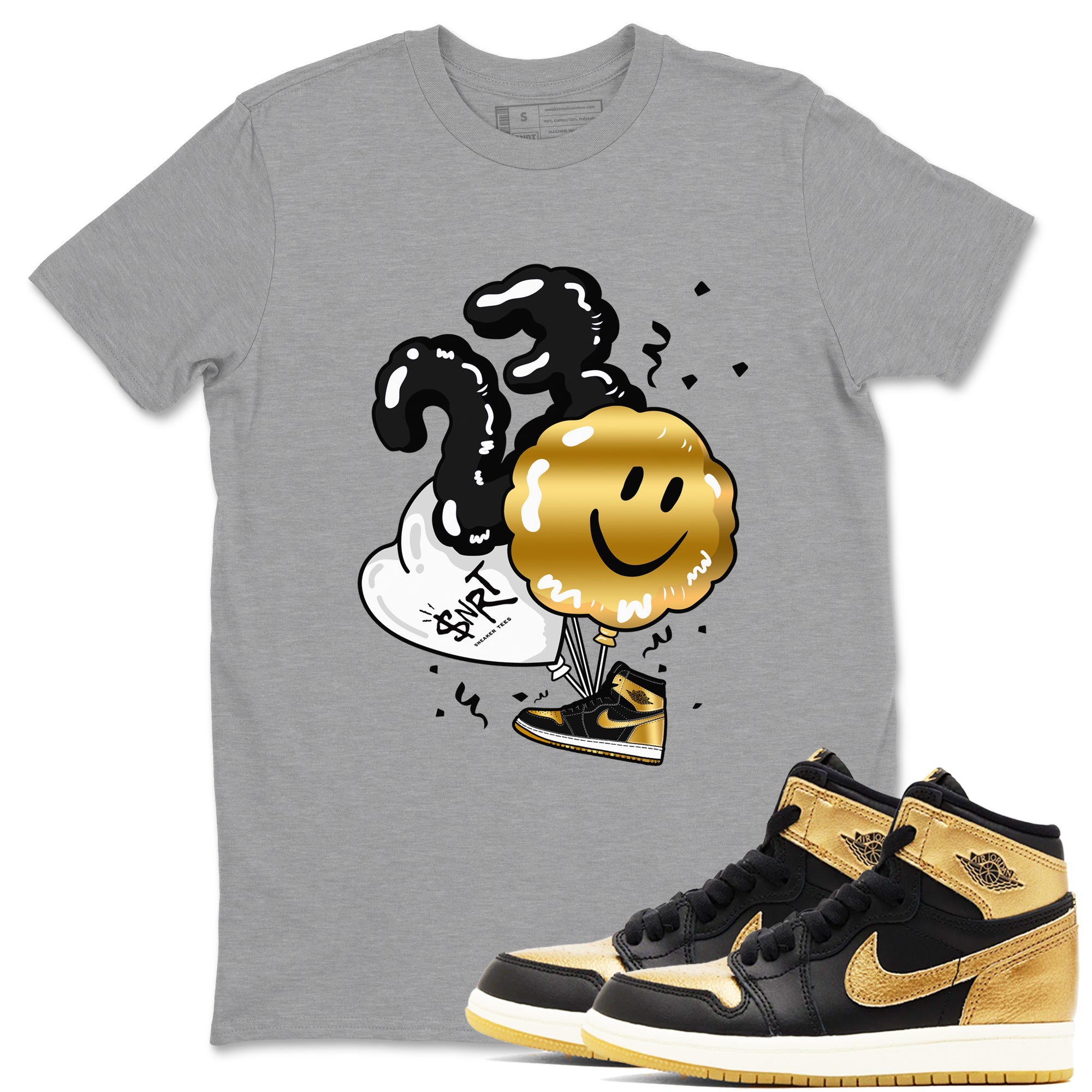 Air Jordan 1 High OG Black Metallic Gold shirts to match jordans Balloon sneaker match tees Air Jordan 1 Retrp Black Metallic Gold Sneaker Shirts Drip Gear Zone streetwear brand Heather Grey 1 unisex cotton tee