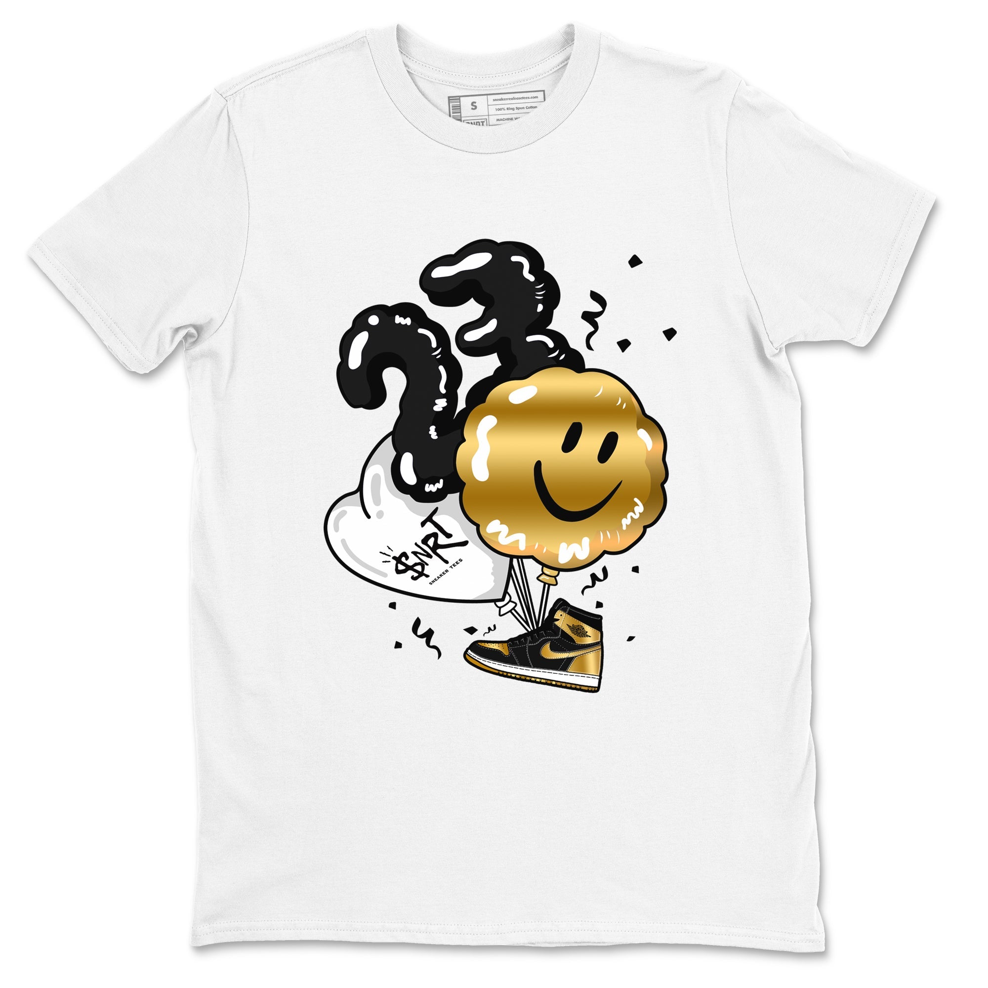 Air Jordan 1 High OG Black Metallic Gold shirts to match jordans Balloon sneaker match tees Air Jordan 1 Retrp Black Metallic Gold Sneaker Shirts Drip Gear Zone streetwear brand White 2 unisex cotton tee