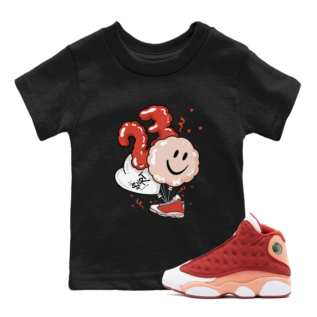 Air Jordan 13 Dune Red shirts to match jordans Balloon sneaker match tees AJ13 Dune Red Sneaker Shirts Drip Gear Zone streetwear brand Baby and Youth Black 1 cotton tee