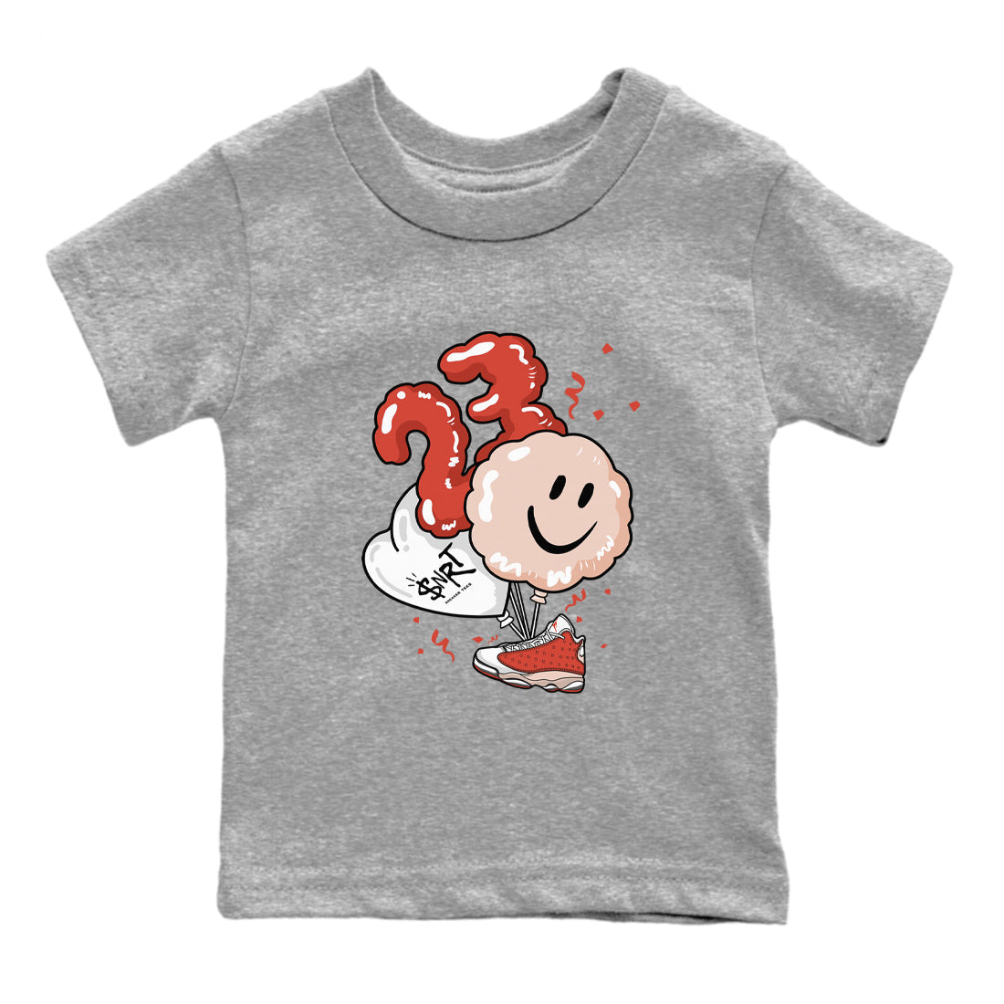Air Jordan 13 Dune Red shirts to match jordans Balloon sneaker match tees AJ13 Dune Red Sneaker Shirts Drip Gear Zone streetwear brand Baby and Youth Heather Grey 2 cotton tee