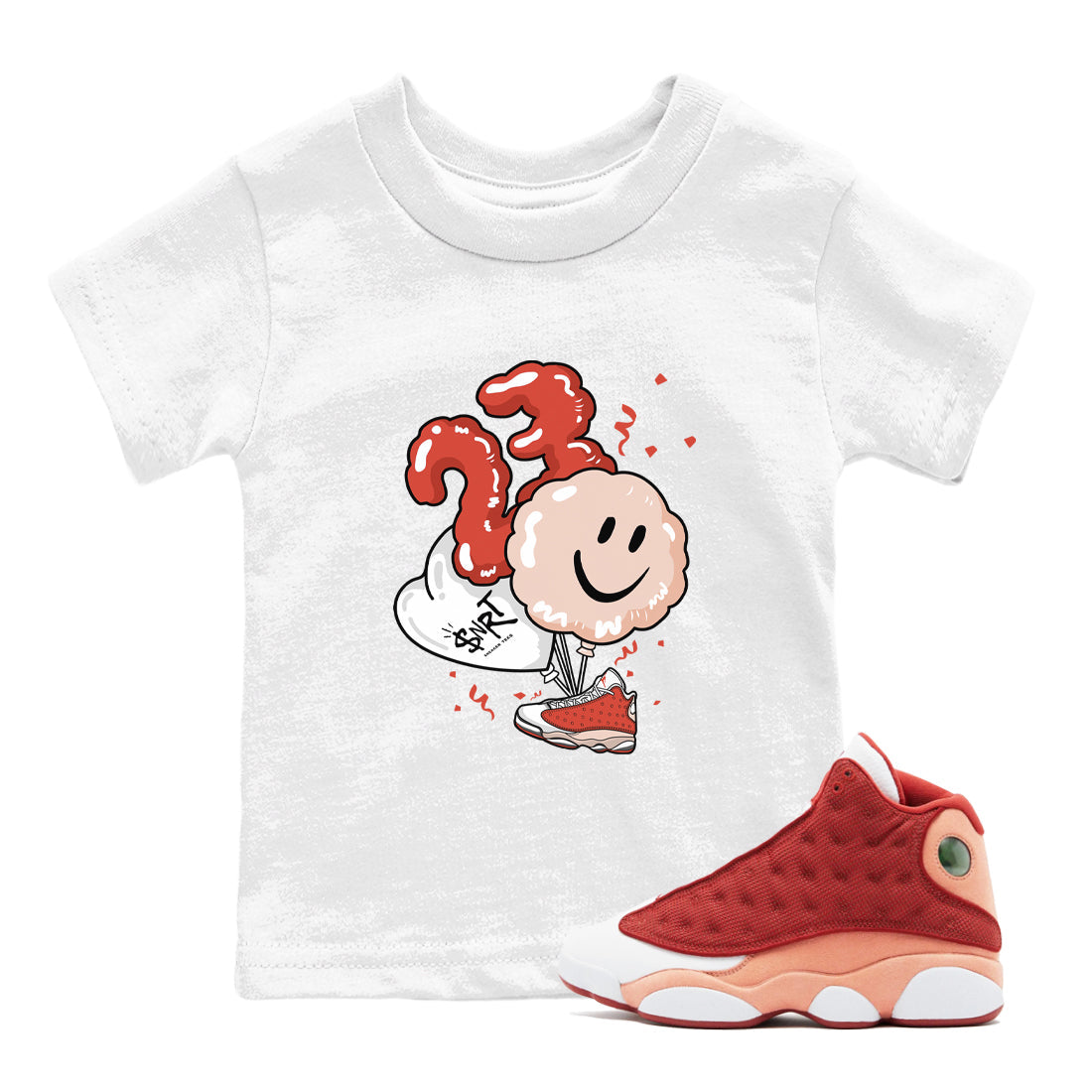 Air Jordan 13 Dune Red shirts to match jordans Balloon sneaker match tees AJ13 Dune Red Sneaker Shirts Drip Gear Zone streetwear brand Baby and Youth White 1 cotton tee