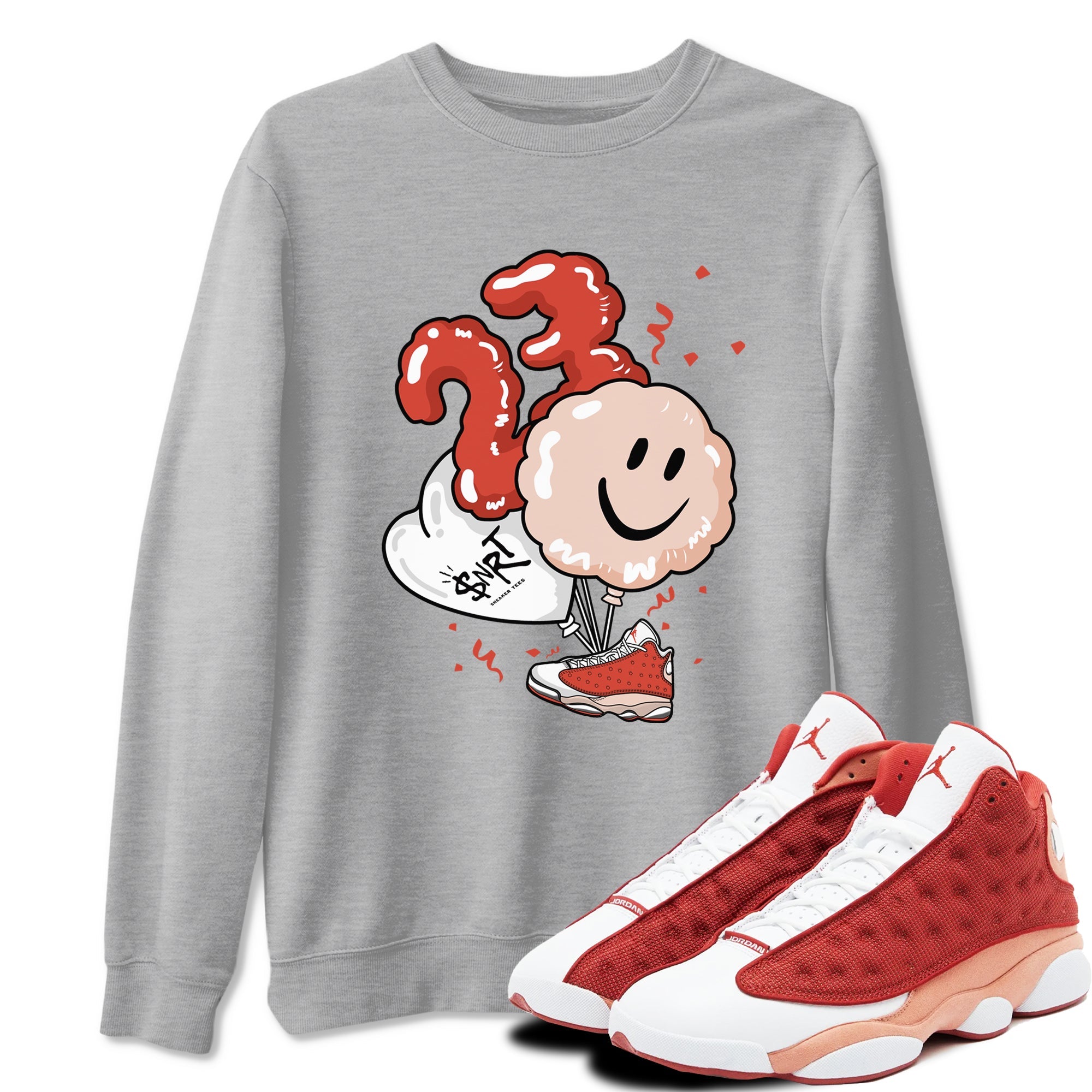 Air Jordan 13 Dune Red shirts to match jordans Balloon sneaker match tees AJ13 Dune Red Sneaker Shirts Drip Gear Zone streetwear brand Heather Grey 1 unisex cotton tee