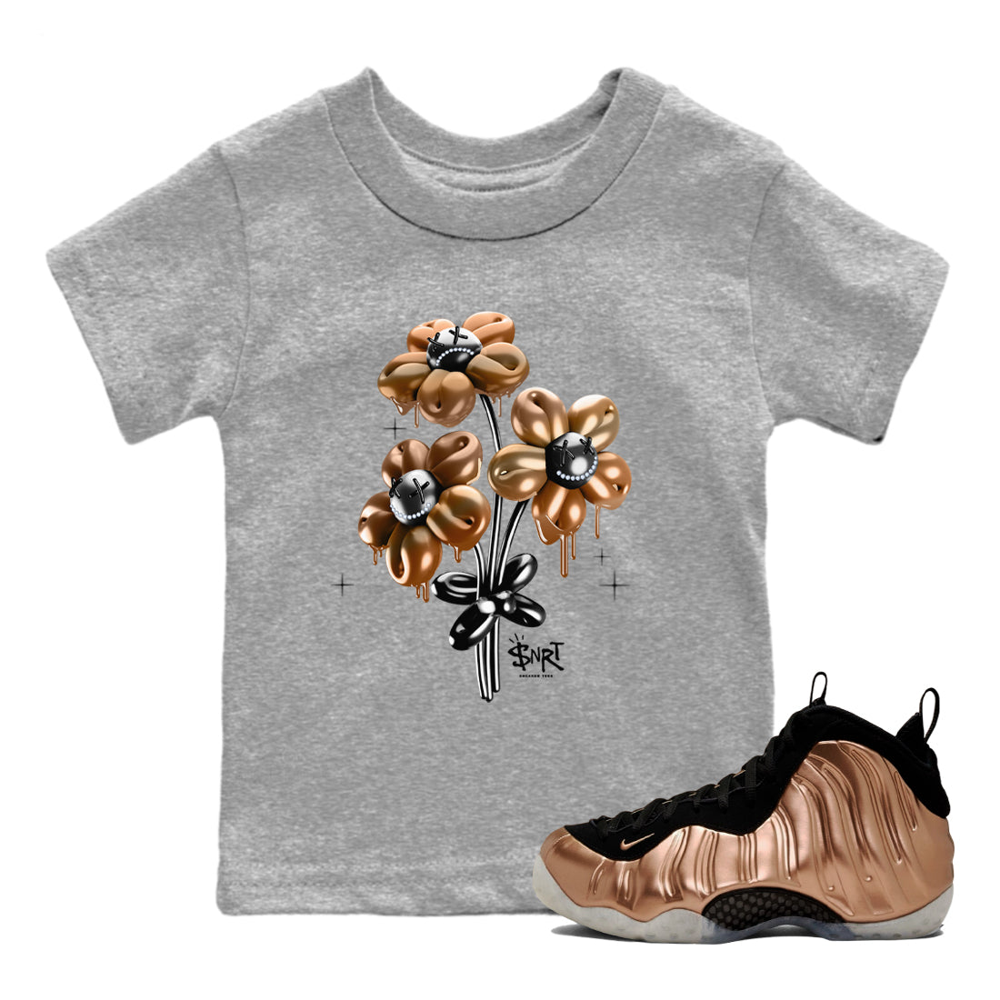 Foams One Metallic Copper shirts to match jordans Balloon Bouquet sneaker match tees Air Foamposite One Metallic Copper match shoes to clothes Drip Gear Zone Youth Baby Heather Grey 1 tee