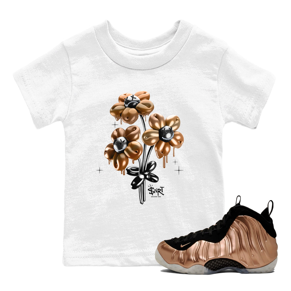 Foams One Metallic Copper shirts to match jordans Balloon Bouquet sneaker match tees Air Foamposite One Metallic Copper match shoes to clothes Drip Gear Zone Youth Baby White 1 tee
