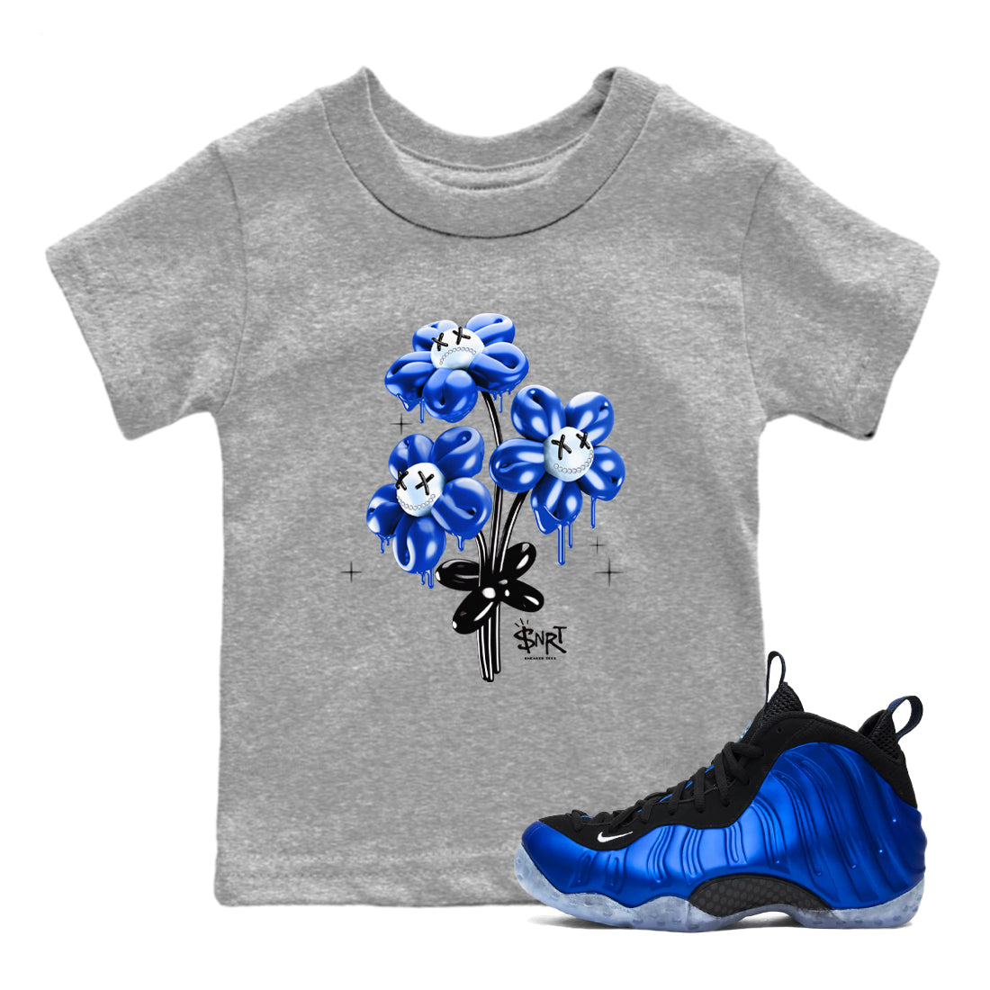 Air Foamposite One Royal shirts to match jordans Balloon Bouquet sneaker match tees Air Foamposite One Royal Drip Gear Zone Youth Baby Heather Grey 1 crew neck shirts