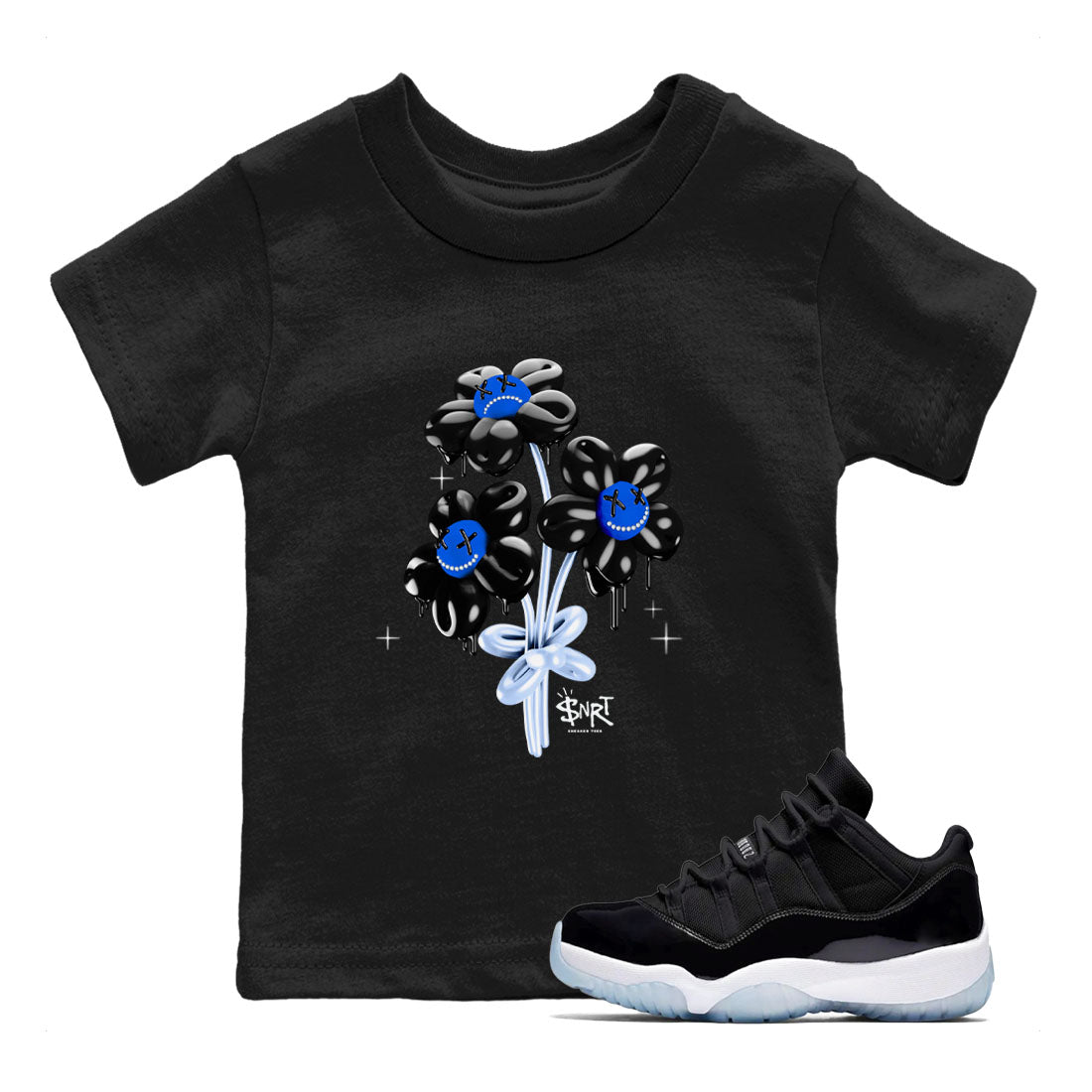 11s Black and Varsity Royal shirt to match jordans Balloon Bouquet sneaker tees AJ11 Black and Varsity Royal Drip Gear Zone baby toddler Black 1 cotton Shirt