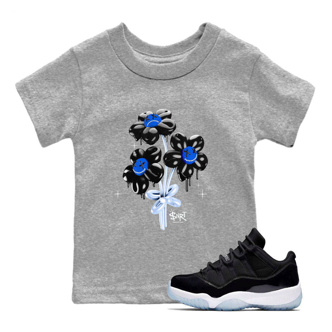 11s Black and Varsity Royal shirt to match jordans Balloon Bouquet sneaker tees AJ11 Black and Varsity Royal Drip Gear Zone baby toddler Heather Grey 1 cotton Shirt