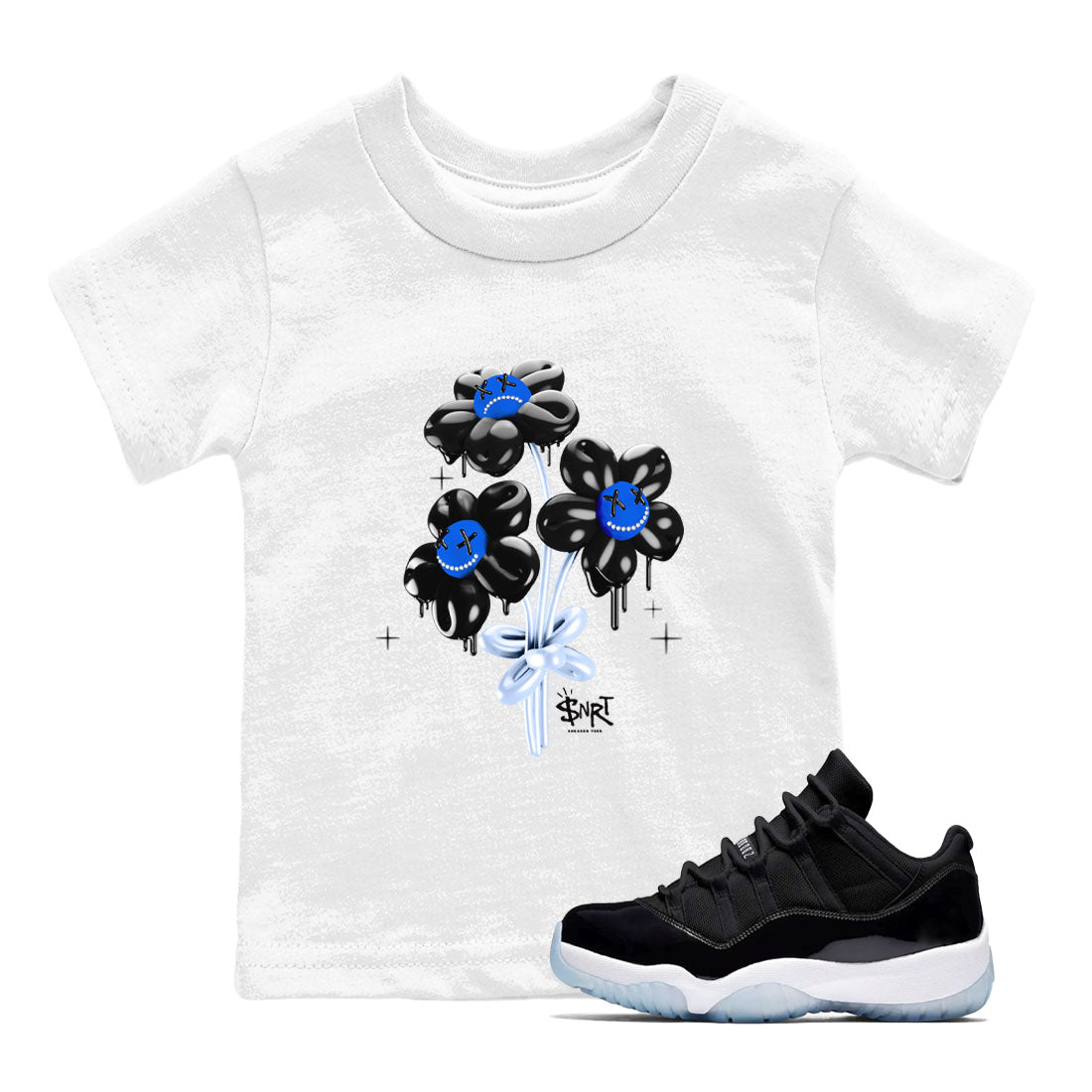 11s Black and Varsity Royal shirt to match jordans Balloon Bouquet sneaker tees AJ11 Black and Varsity Royal Drip Gear Zone baby toddler White 1 cotton Shirt